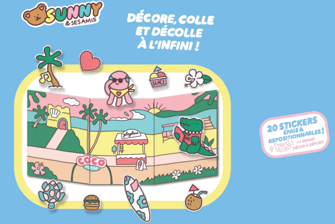 Sunny & ses amis - Cocoplage - Des stickers épais, repositionnables et lavables - Cahier d'activités - 9782095053246 - page-interieure 01