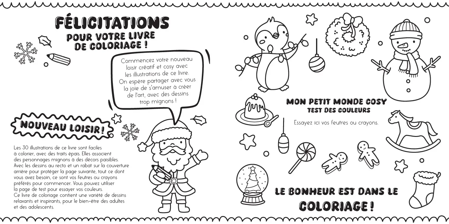 Mon petit monde cosy - So Christmas - Livre de coloriage kawaii avec 30 illustrations de Noël - coloriages adultes - Cahier d'activités - 9782095057961 - page-interieure 01