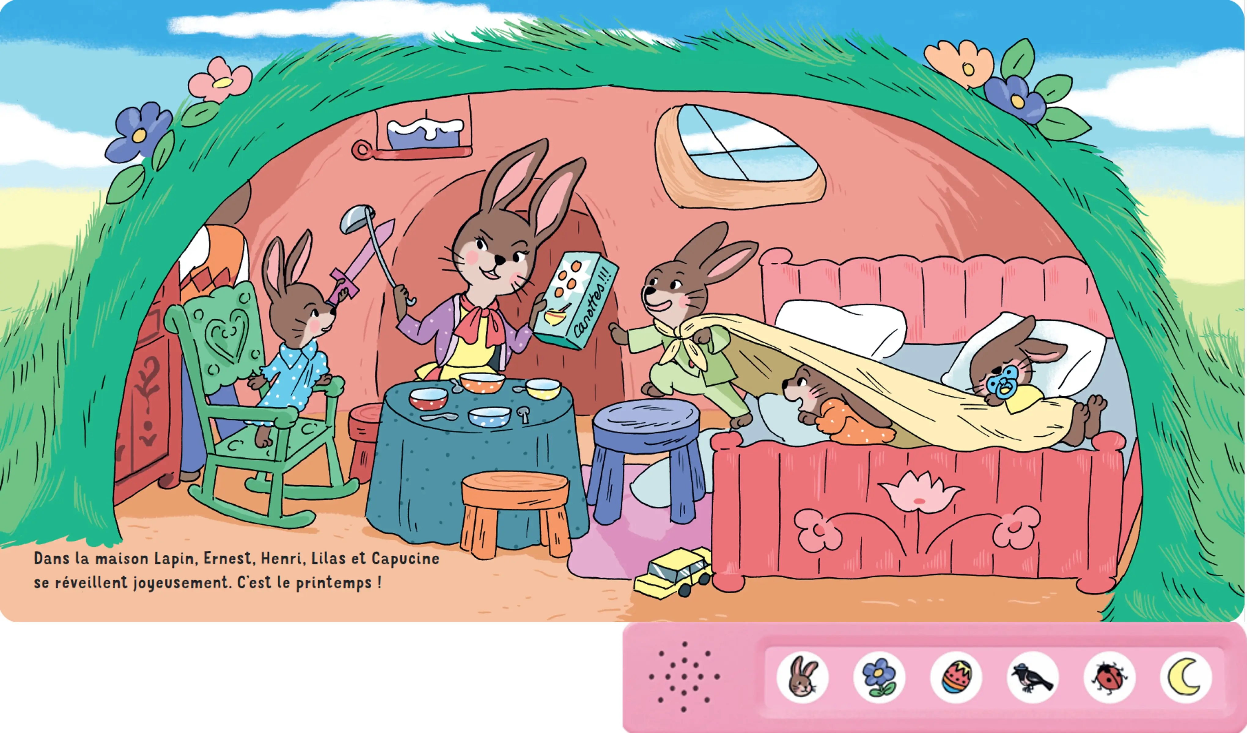 Comptines des petits lapins - Pour s'émerveiller de l'arrivée du printemps - Dès 6 mois - Livre d'éveil - 9782095058180 - page-interieure 01