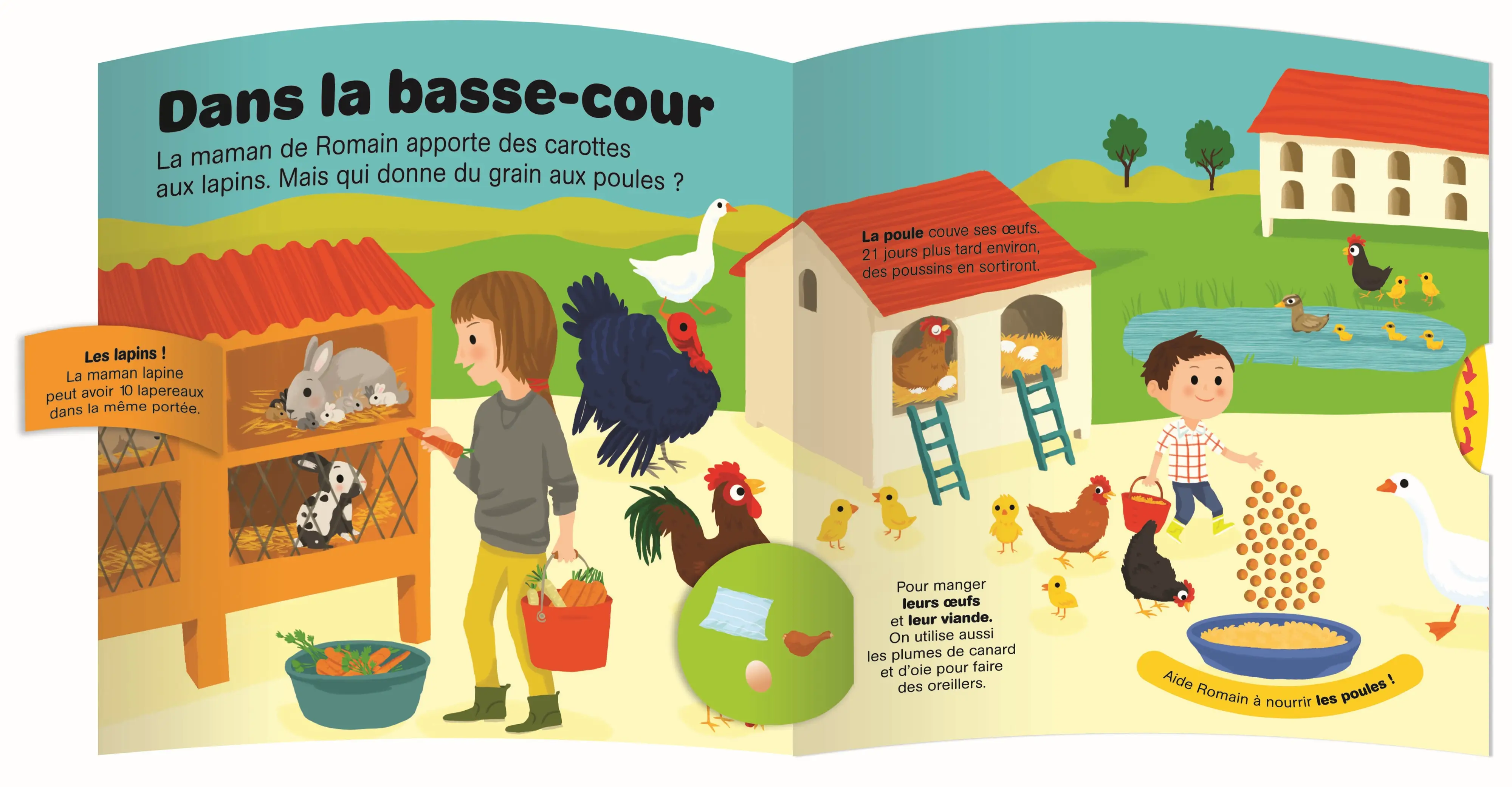 La ferme - Livre animé Kididoc - Pour découvrir les animaux et la vie agricole - Dès 5 ans - Livre documentaire - 9782095059576 - page-interieure 01