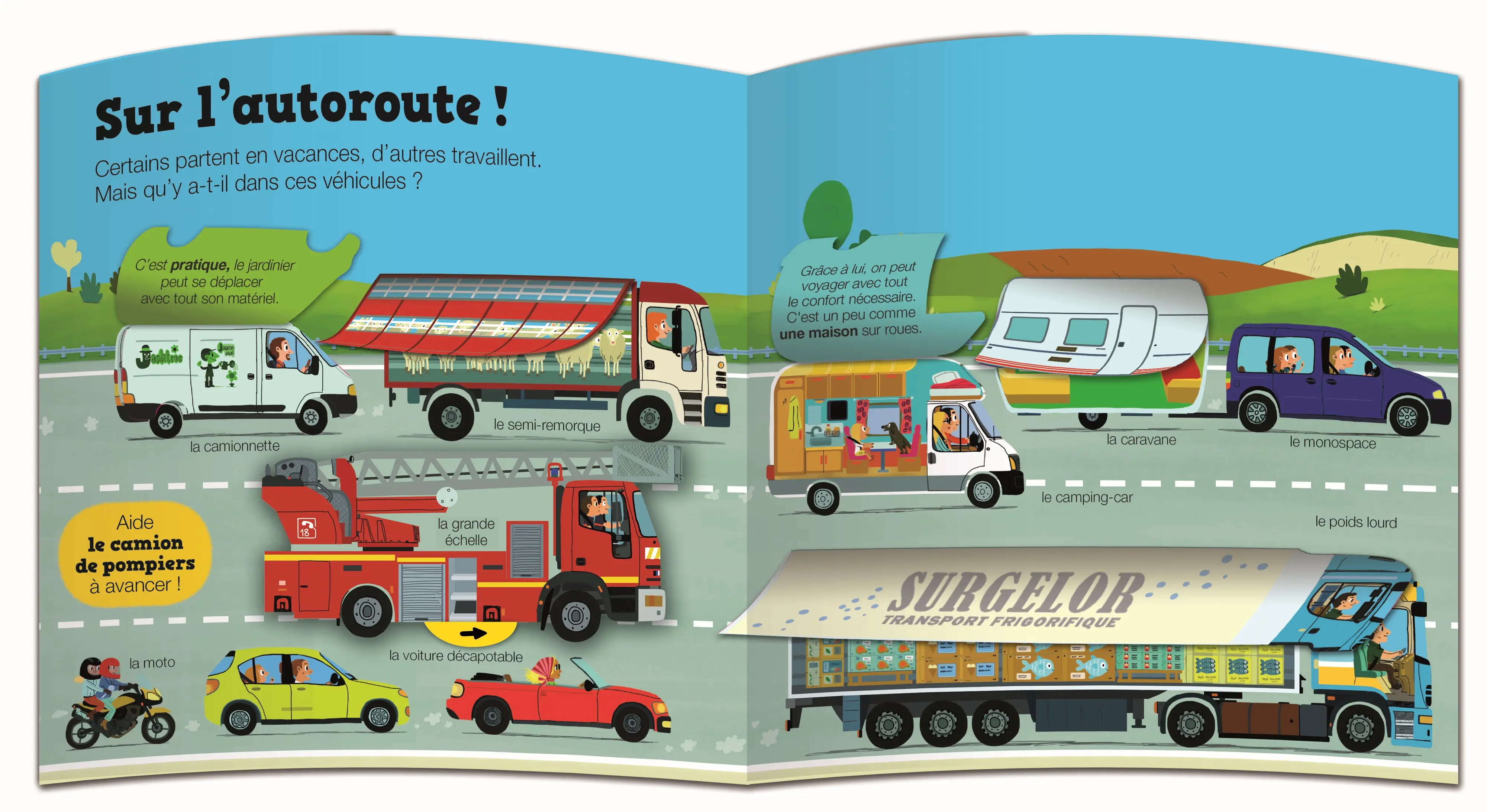 Les véhicules - livre animé Kididoc - Pour découvrir tous les transports, terre, mer et air -  Dès 5 ans - Livre documentaire - 9782095059613 - page-interieure 01