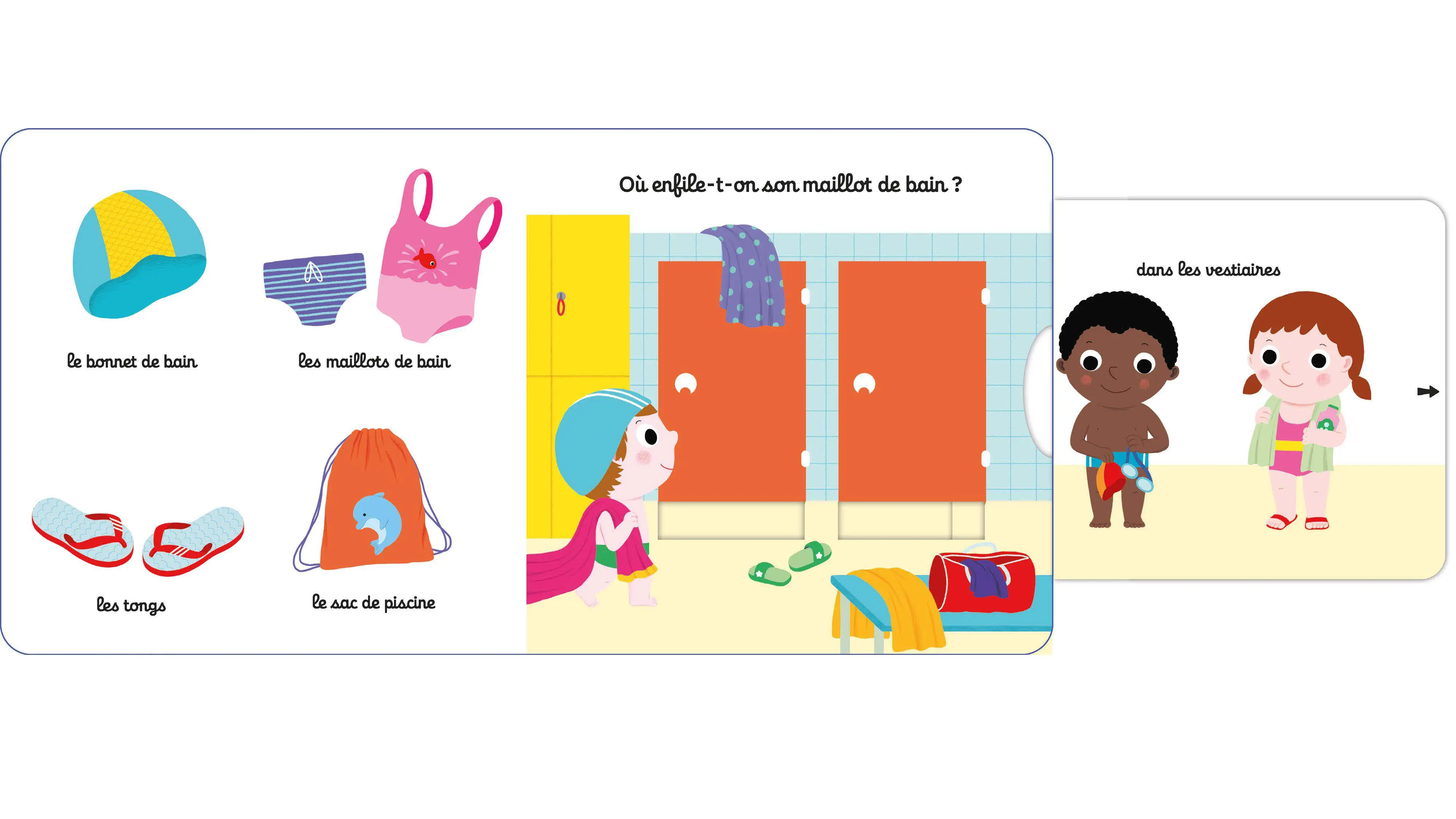 Mon imagier animé de la piscine - Collection Kididoc - Idéal pour les bébés nageurs - Dès 1 an - Livre documentaire - 9782095059880 - page-interieure 01
