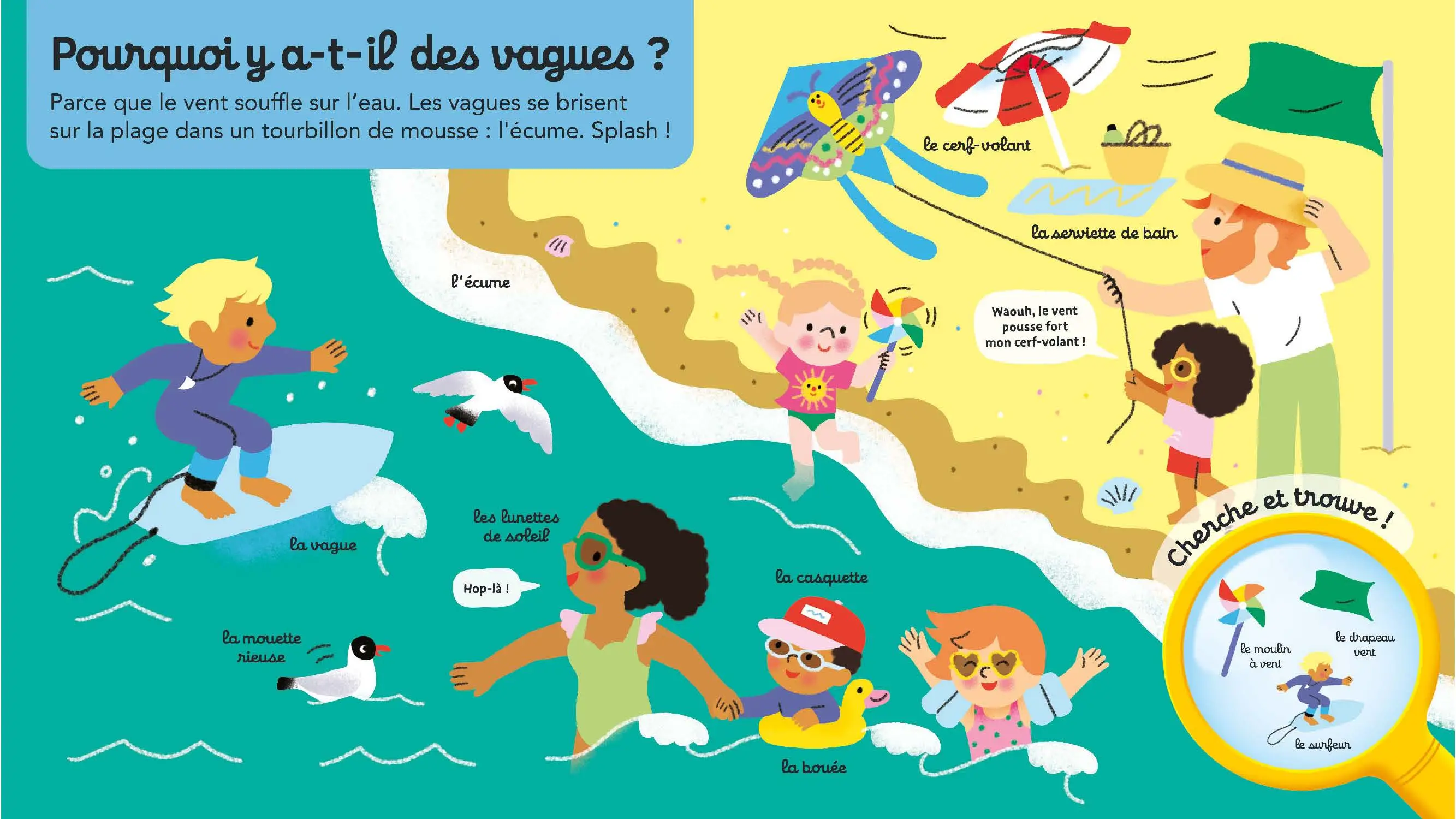 Questions/Réponses : La plage - Les secrets de la plage pour les tout-petits - Dès 2 ans - Livre documentaire - 9782095060312 - page-interieure 01