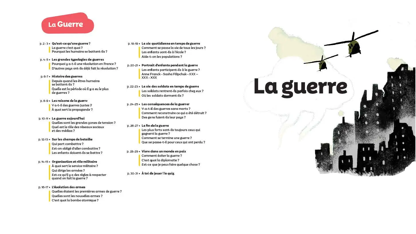 C'est quoi la guerre ? Questions/Réponses - 40 questions adaptées pour comprendre les conflits du monde - Dès 7 ans - Livre documentaire - 9782095060534 - page-interieure 01