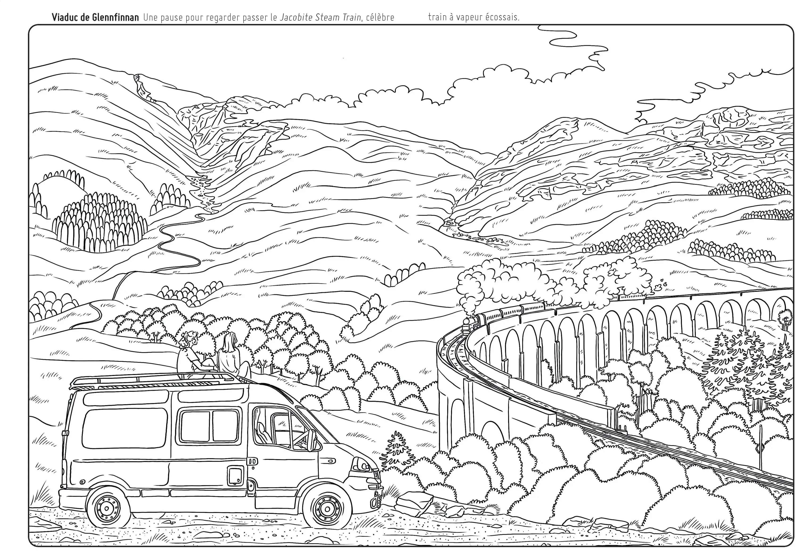 Coloriages - Road Trip ! - Colorier pour s'évader vers les plus beaux coins d'Europe ! - Adulte - Cahier d'activités - 9782095065089 - page-interieure 01