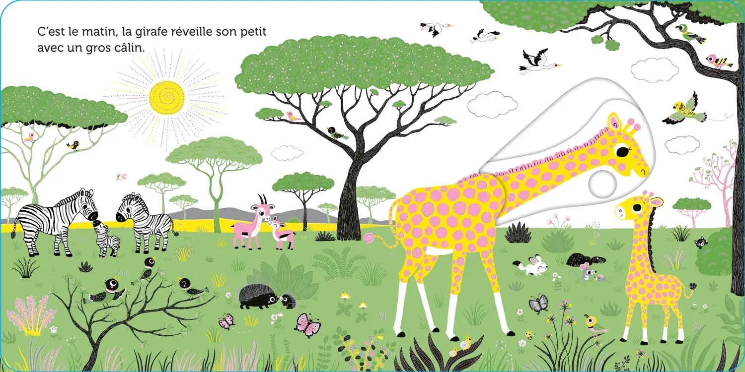 Promenade dans la savane -  livre d'éveil animé, pour les bébés dès 6 mois - Livre d'éveil - 9782092497043 - page-interieure 02
