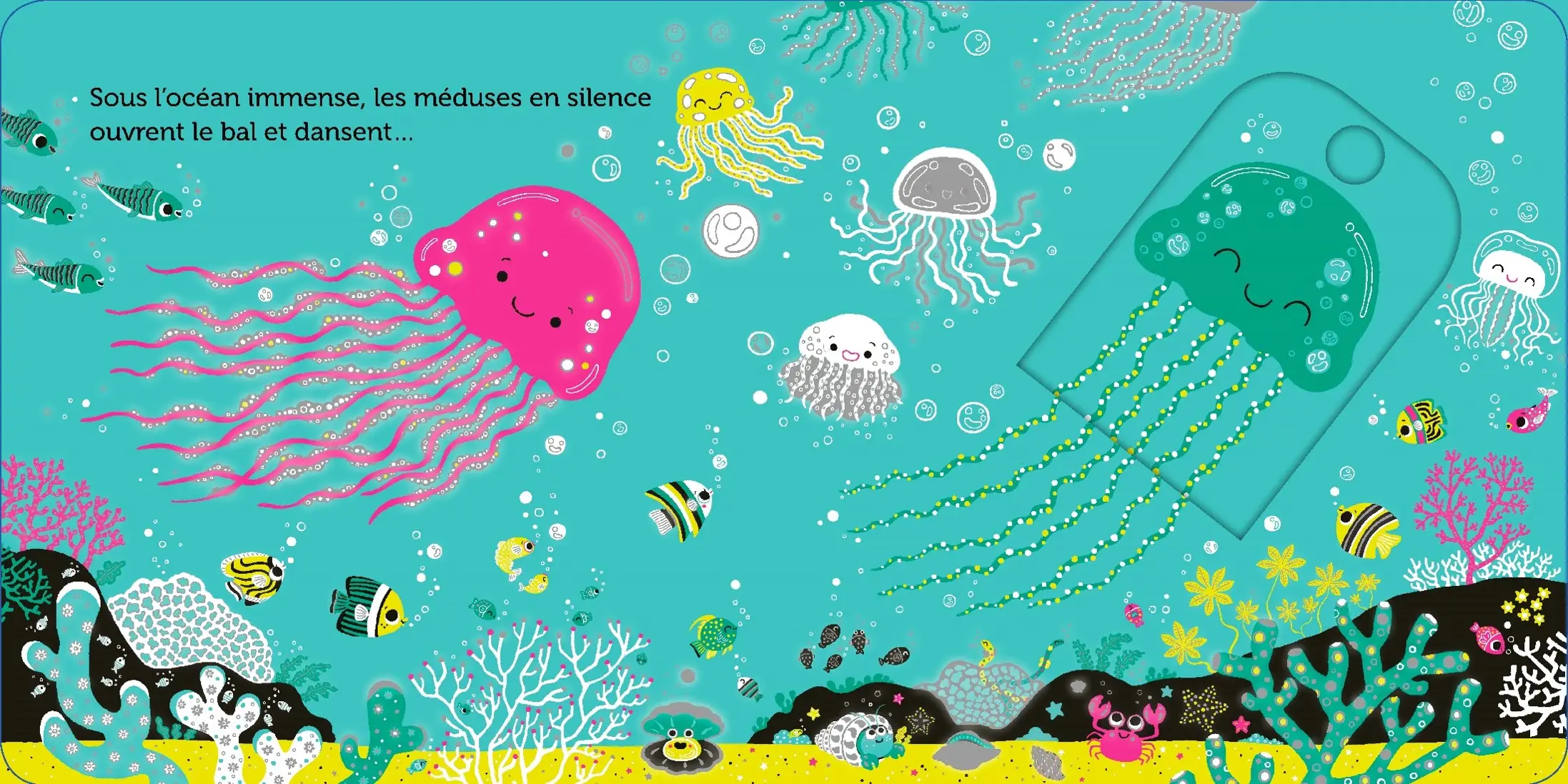 Promenade sous l'océan -  livre d'éveil animé, pour les bébés dès 6 mois - Livre d'éveil - 9782092596593 - page intérieure 02
