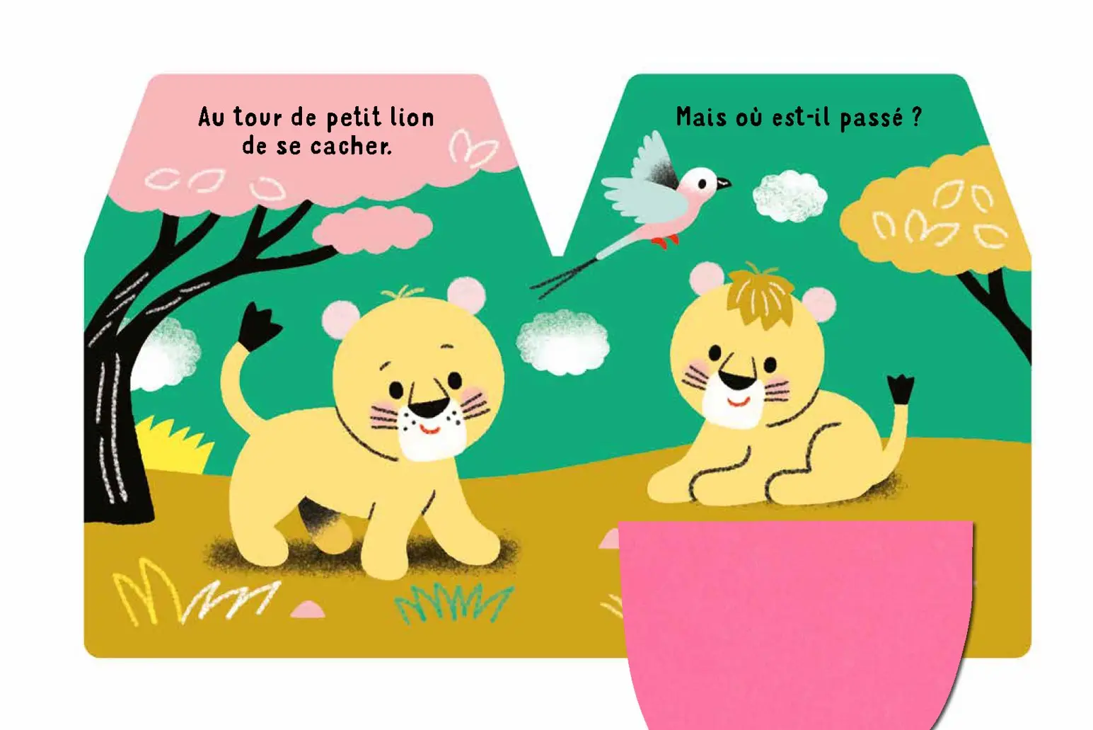 Cache-cache - Petit lion - 5 flaps en feutrine à soulever avec petit lion - dès 6 mois - Livre d'éveil - 9782095027261 - page-interieure 02