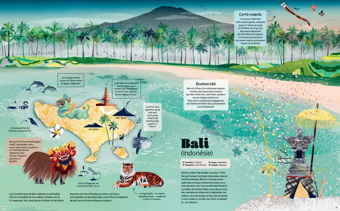 Album Mosquito ! : Iles du monde - Découvrez 16 iles du monde pour une initiation à l'écologie et à la géographie - dès 7 ans - Livre documentaire - 9782095036997 - page-interieure 02