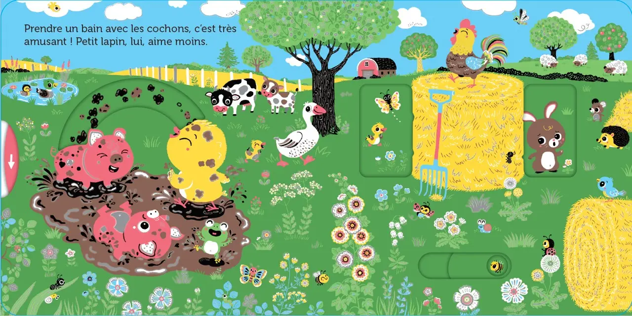 Promenade avec petit Poussin - Livre animé et découverte des animaux - Une aventure parfaite pour Pâques - dès 6 mois - Livre d'éveil - 9782095042677 - page-interieure 02