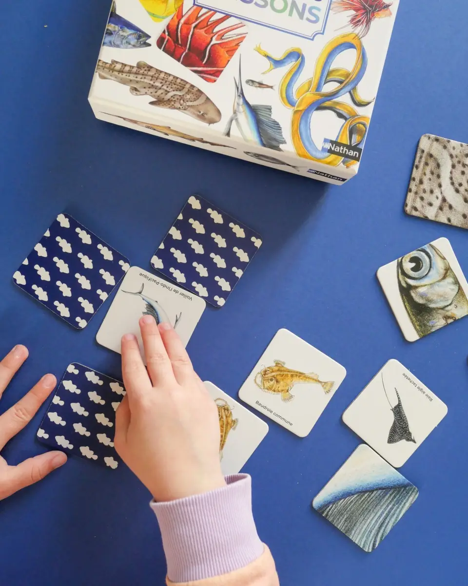 Mémo des poissons - Jeu éducatif 3 niveaux avec livret documentaire - 60 cartes - Dès 4 ans - Coffret - 9782095043162 - page-interieure 02