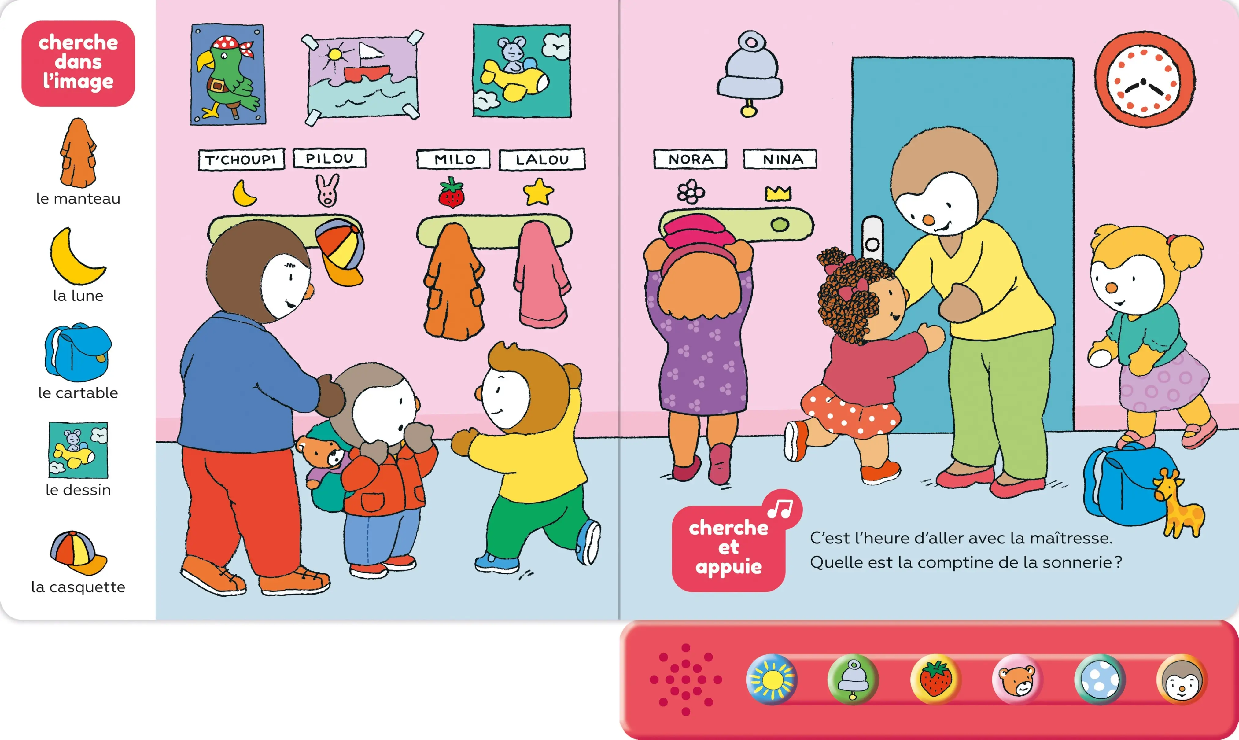 Cherche et trouve sonore - T'choupi à l'école - dès 2 ans  - Livre d'éveil - 9782095045692 - page-interieure 02