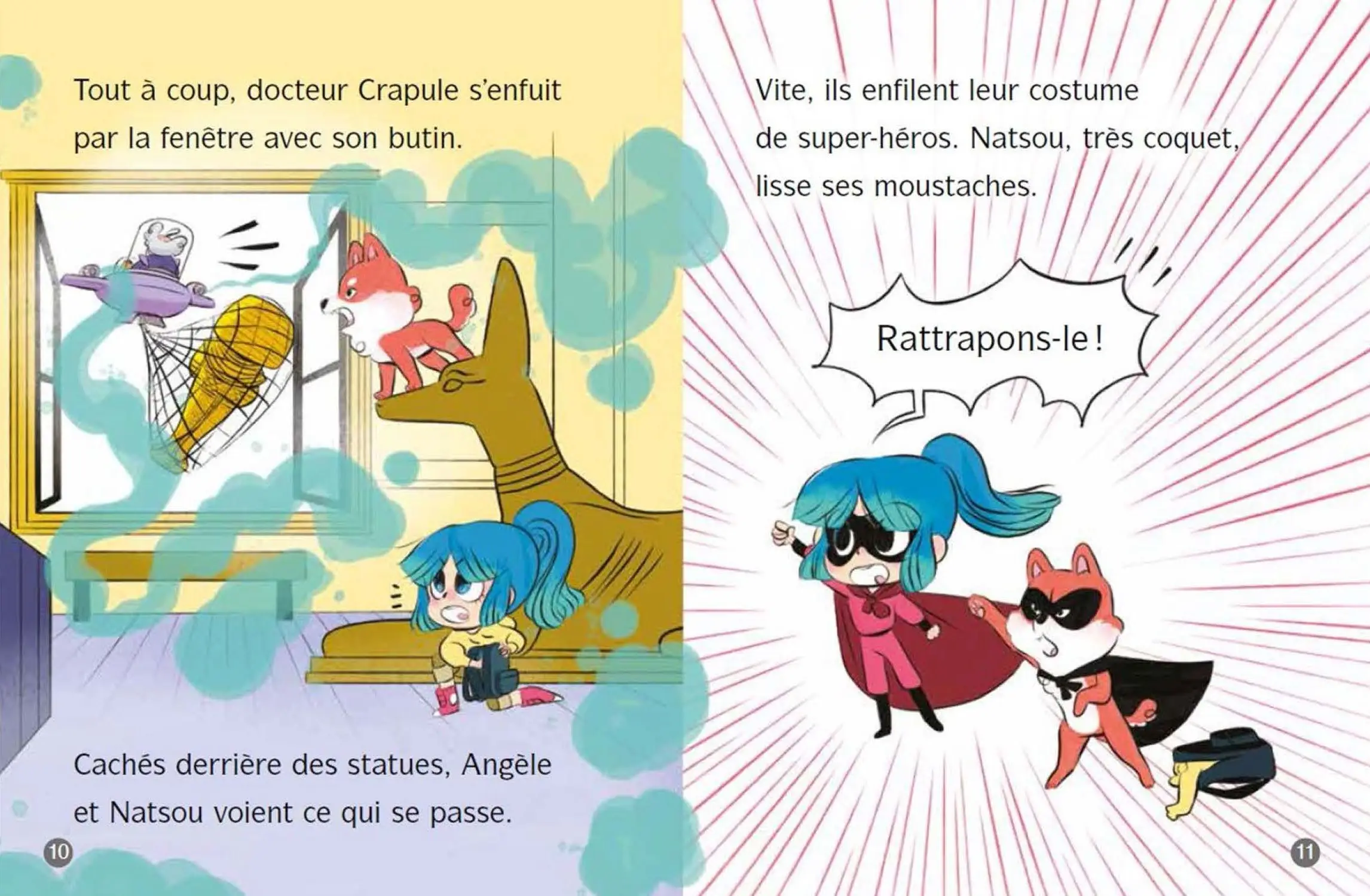 Super-Angèle et Natsou : L'attaque du Docteur Crapule - Lune Bleue - Dès 6 ans  - Roman - 9782095045951 - page-interieure 02