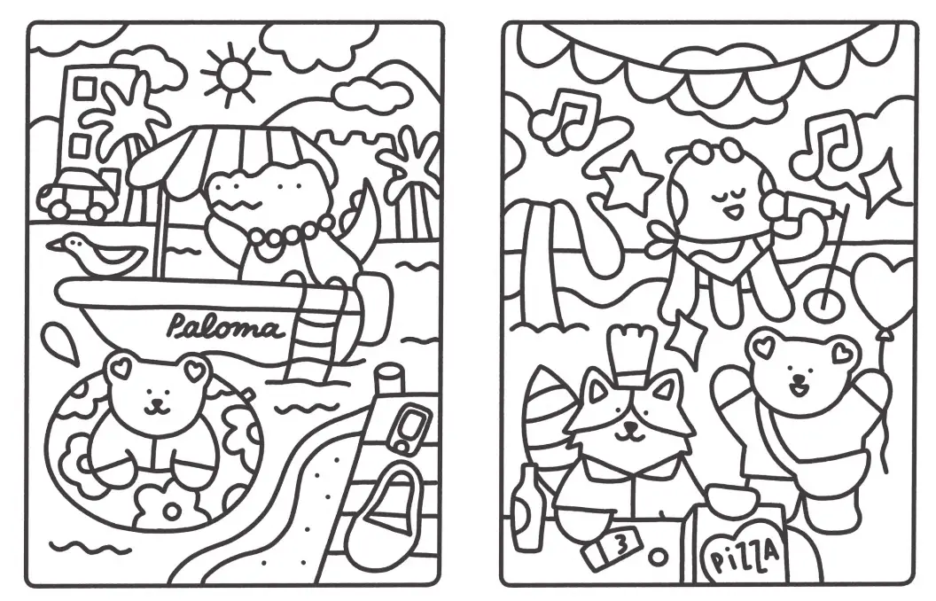 Sunny & ses amis - Soleil, surf & glace coco ! - 24 coloriages maxi format  - Cahier d'activités - 9782095053239 - page-interieure 02