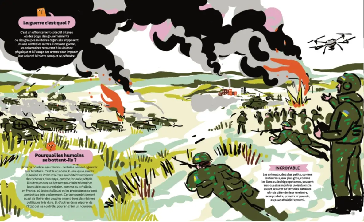 C'est quoi la guerre ? Questions/Réponses - 40 questions adaptées pour comprendre les conflits du monde - Dès 7 ans - Livre documentaire - 9782095060534 - page-interieure 02