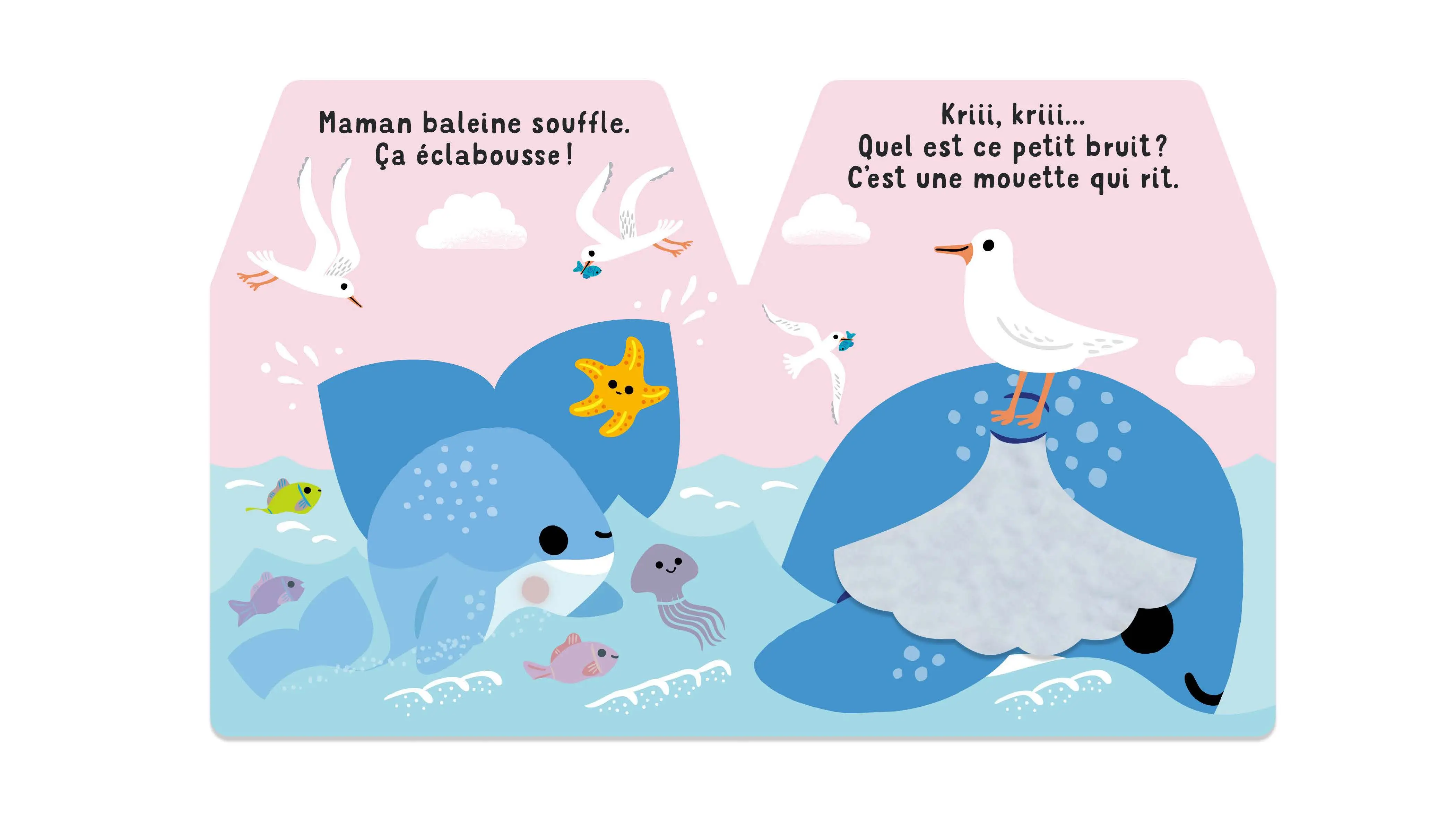 Cache-cache petite baleine - 5 grands flaps en feutrines à manipuler - Dès 6 mois - Livre d'éveil - 9782095064334 - page-interieure 02