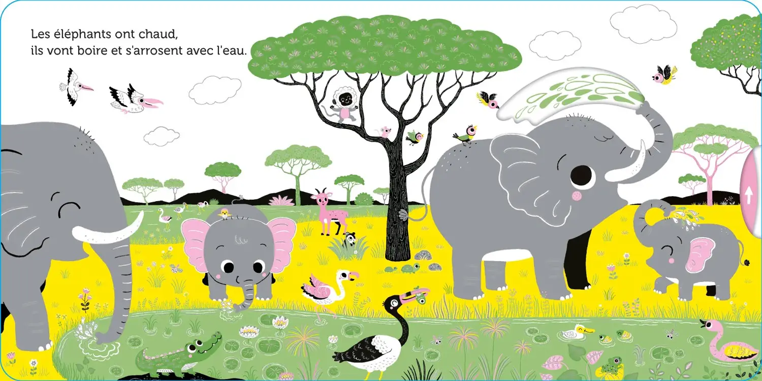 Promenade dans la savane -  livre d'éveil animé, pour les bébés dès 6 mois - Livre d'éveil - 9782092497043 - page-interieure 03