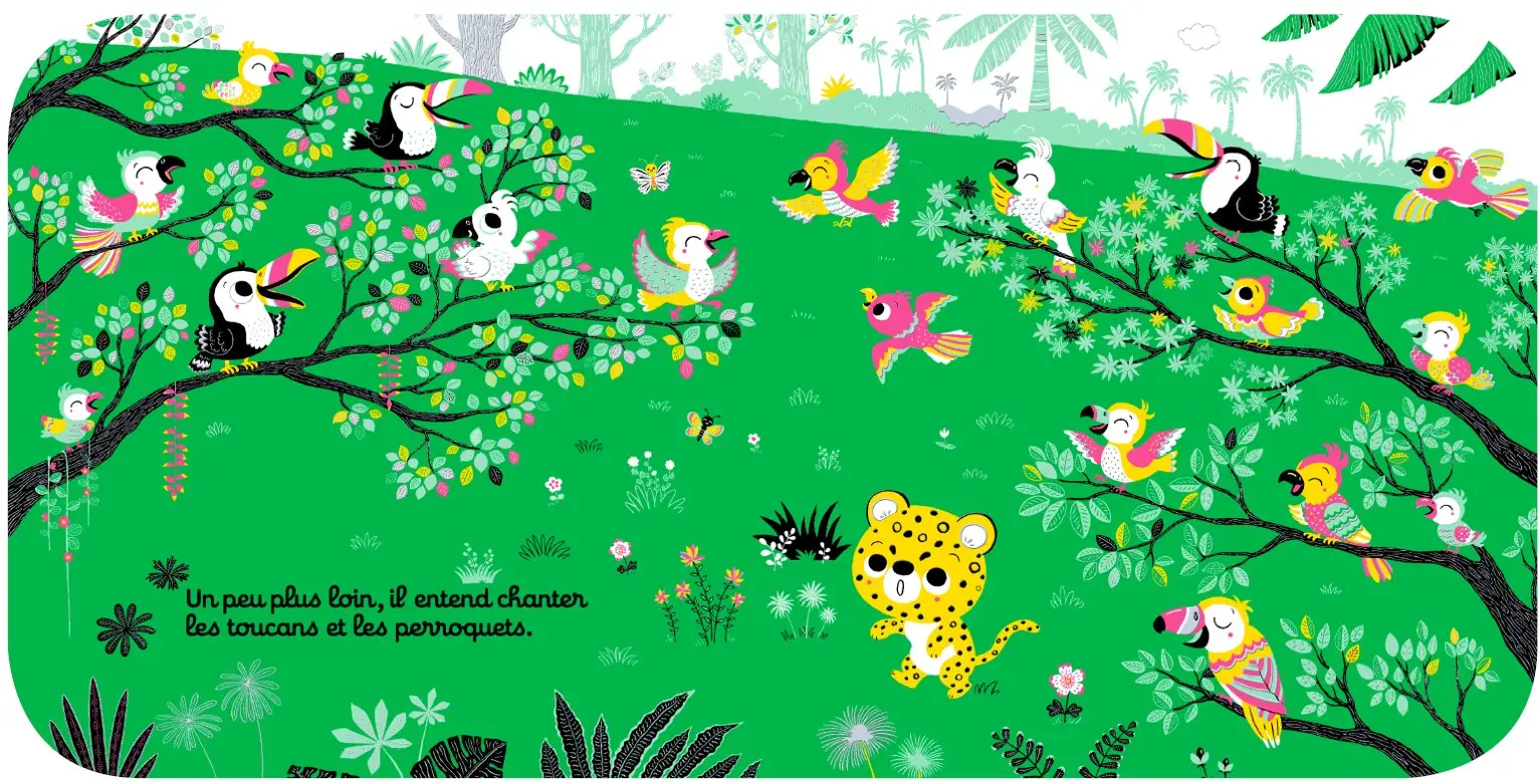 Regarde dans la jungle - Livre d'éveil à toucher pour les bébés, dès 6 mois - Livre d'éveil - 9782092592069 - page intérieure 03