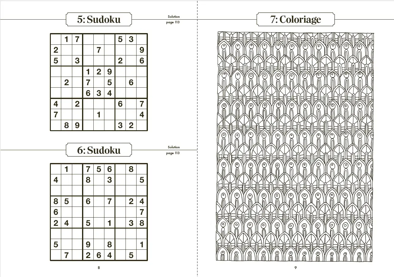 126 jeux et activités - Une grande variété de jeux et d'activités Adultes (sudoku, labyrinthes, coloriages...) pour le plaisir et la détente - Cahier d'activités - 9782095051969 - page-interieure 03