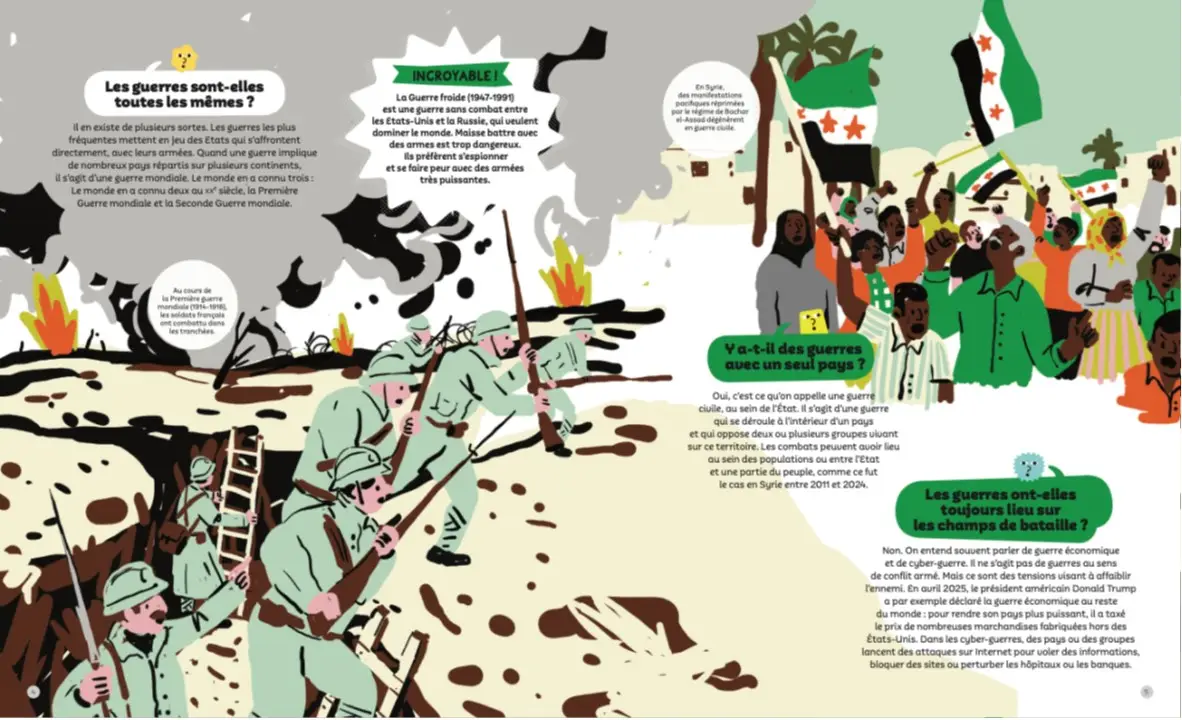 C'est quoi la guerre ? Questions/Réponses - 40 questions adaptées pour comprendre les conflits du monde - Dès 7 ans - Livre documentaire - 9782095060534 - page-interieure 03