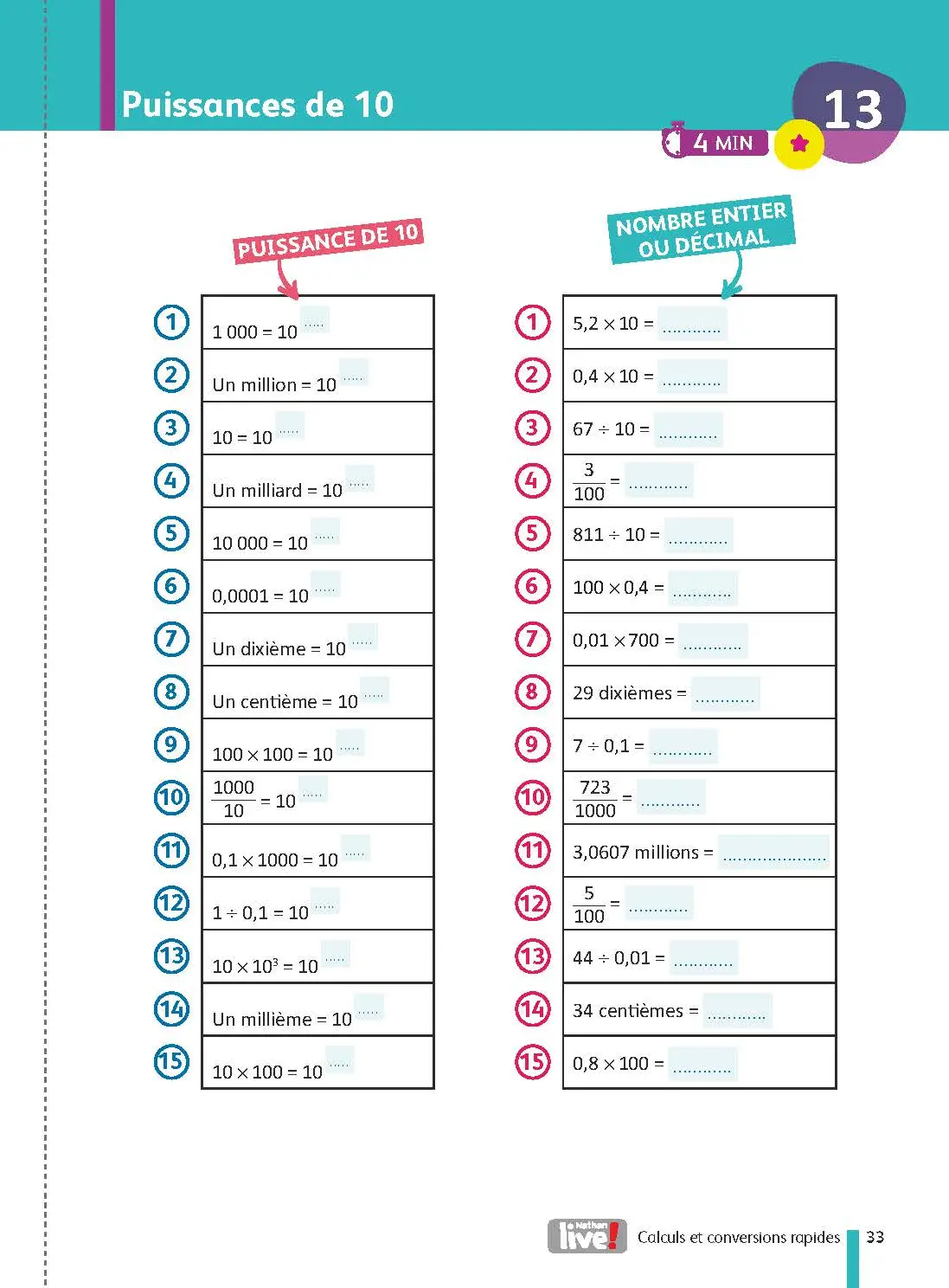 Mes fiches Perso - Calcul mental - Maths 3e - Des fiches sur le programme du Brevet et des fiches à personnaliser - Brevet 2027 - Fiches - 9782091575926 - page intérieure 04