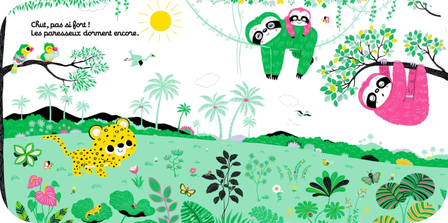 Regarde dans la jungle - Livre d'éveil à toucher pour les bébés, dès 6 mois - Livre d'éveil - 9782092592069 - page intérieure 04