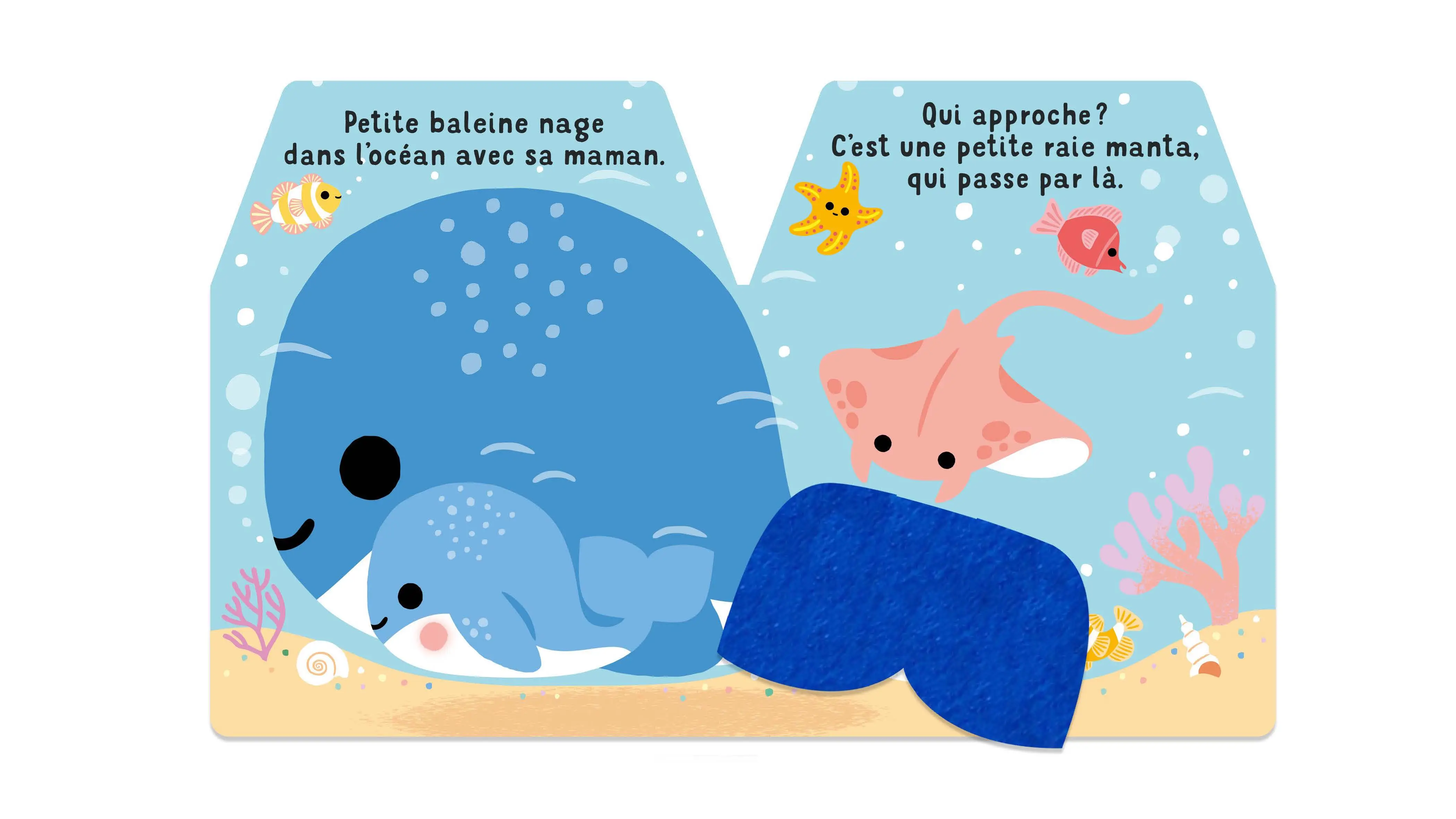 Cache-cache petite baleine - 5 grands flaps en feutrines à manipuler - Dès 6 mois - Livre d'éveil - 9782095064334 - page-interieure 04