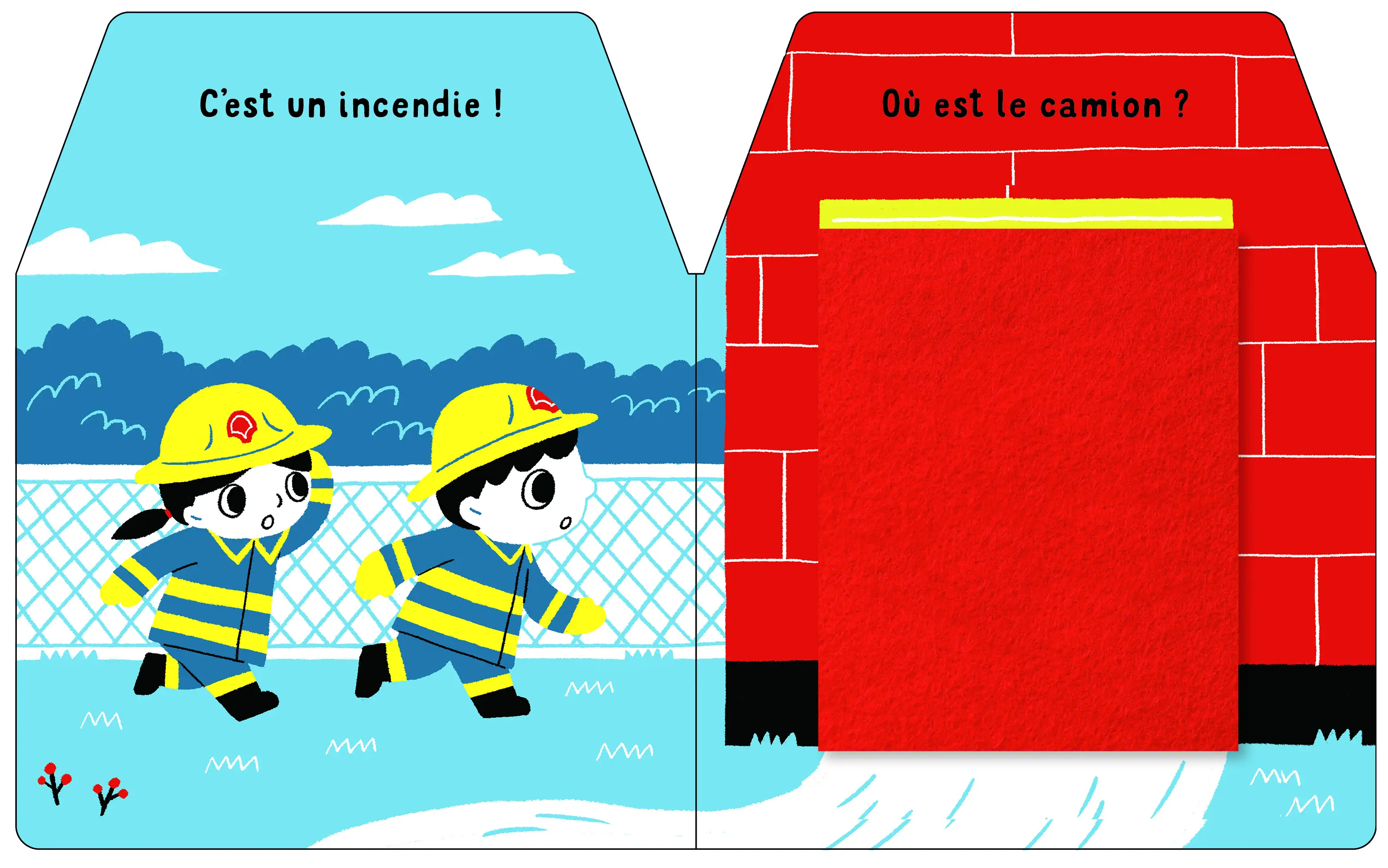 Cache-cache petit pompier - Livre matière - éveil  Dès 6 mois - Livre d'éveil - 9782092581438 - page-interieure 1