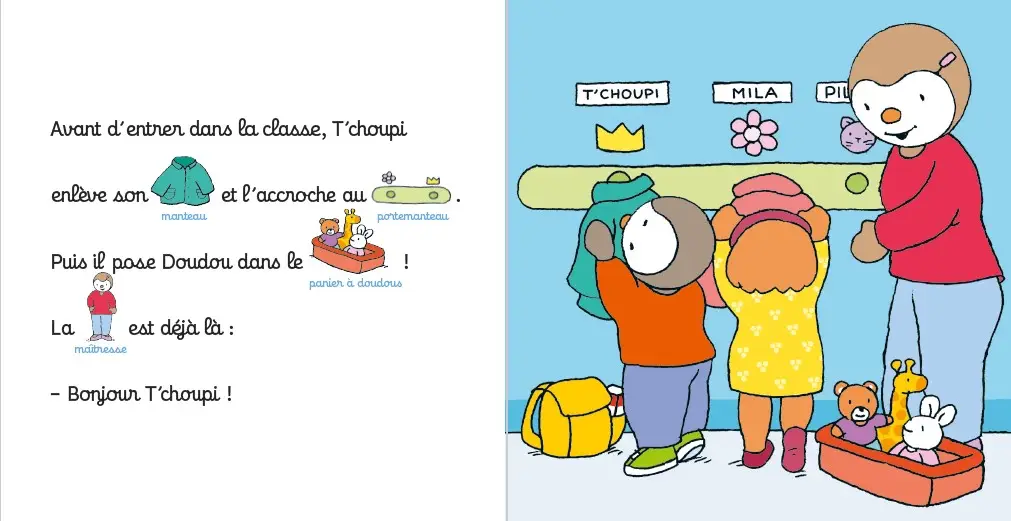 T'choupi à l'école - Histoire à 2 voix - Dès 2 ans - Album(s) - 9782092589953 - page interieure 1