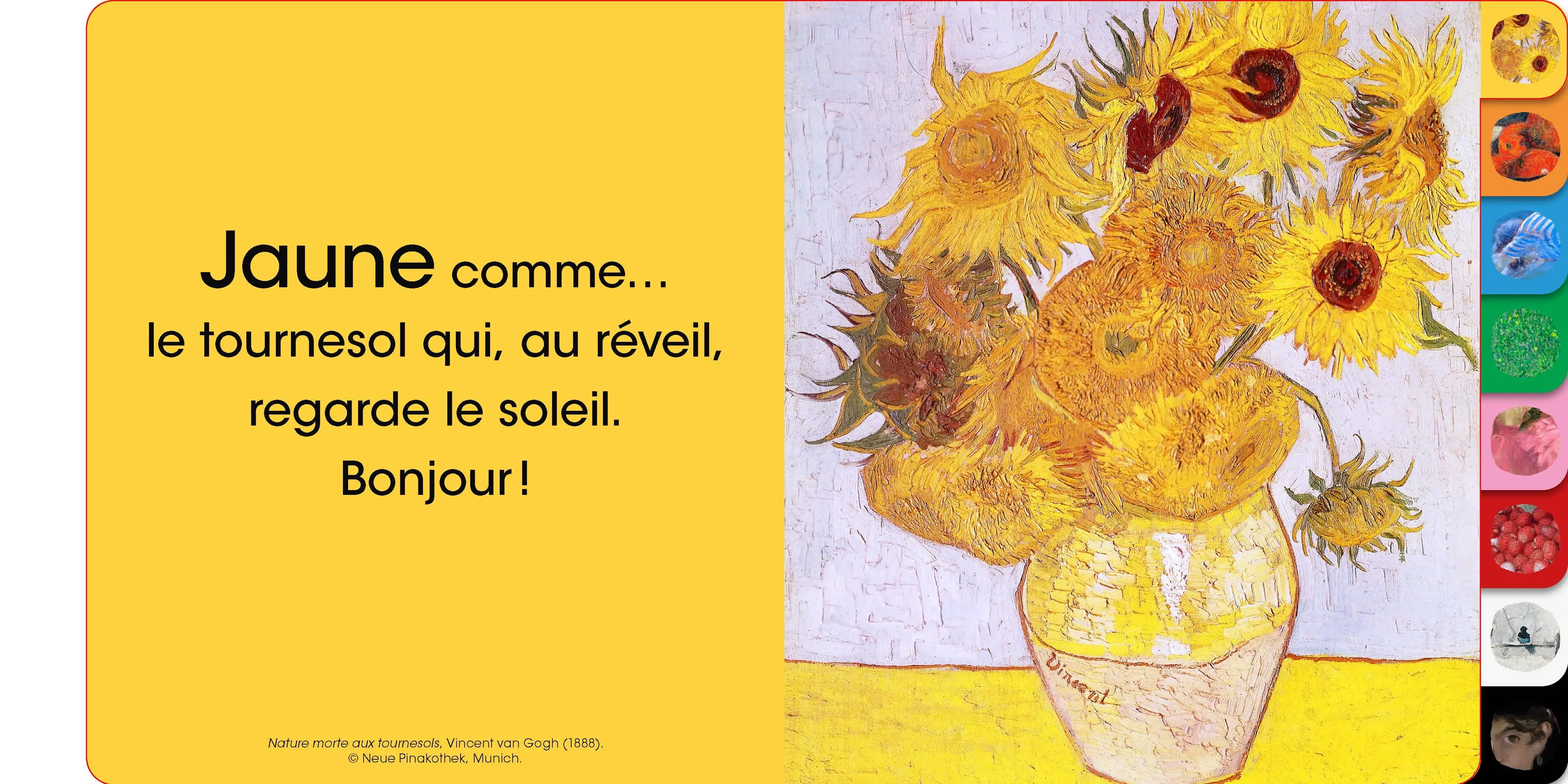 Tralal'art - Découvrir les couleurs à travers 8 tableaux célèbres ! Livre d'éveil artistique pour bébé dès 12 mois - Livre d'éveil - 9782095042646 - page-interieure 1