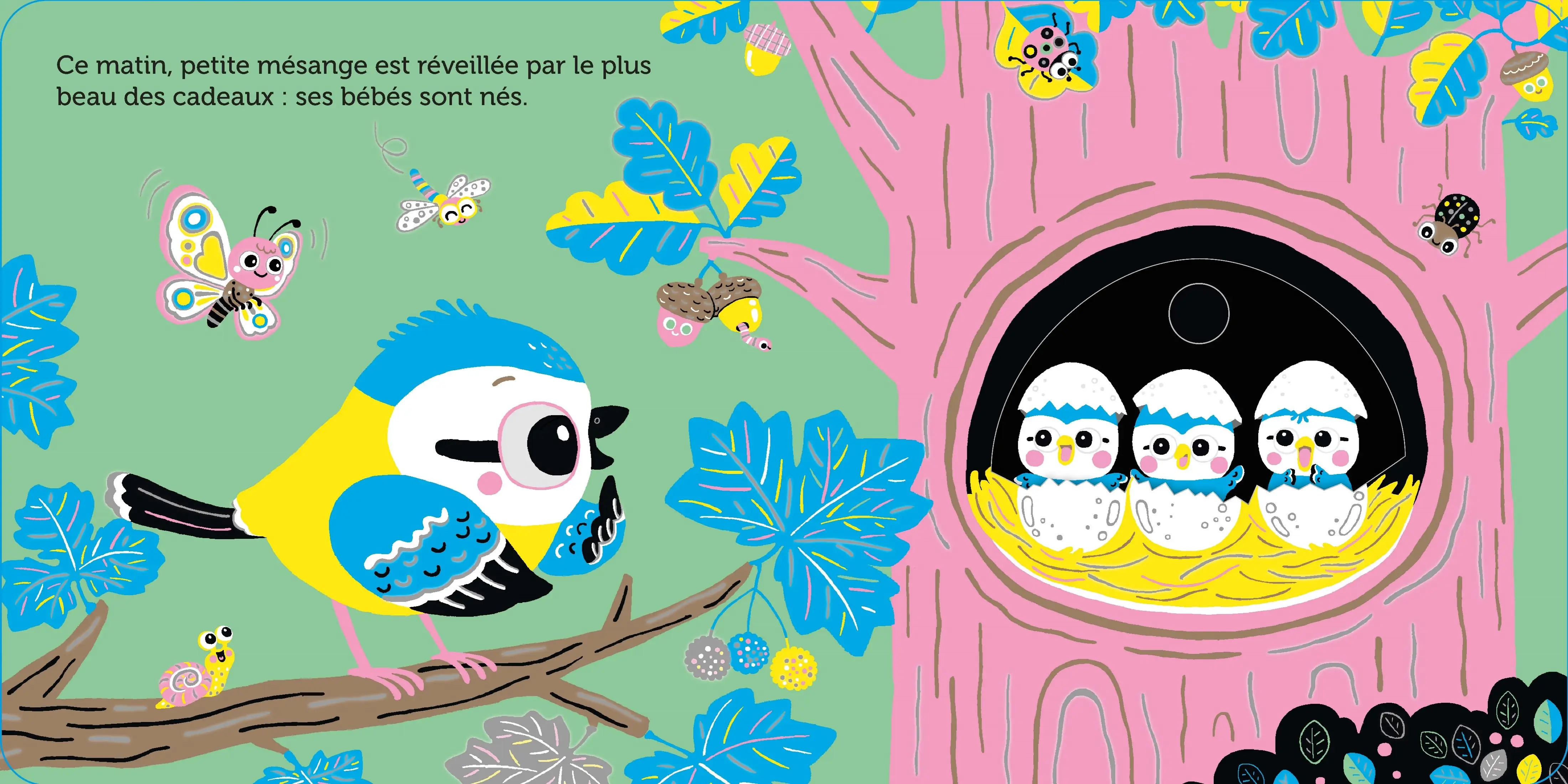 Promenade avec petite mésange - Pour partir à la découverte du jardin - dès 6 mois - Livre d'éveil - 9782095058449 - page interieure 1