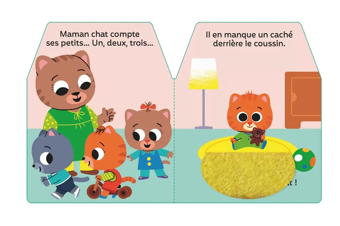 Cache-cache - Sacha, bébé chat - Un livre de coucou/caché avec 5 flaps en feutrines - Dès 6 mois - Livre d'éveil - 9782095064679 - page interieure 1