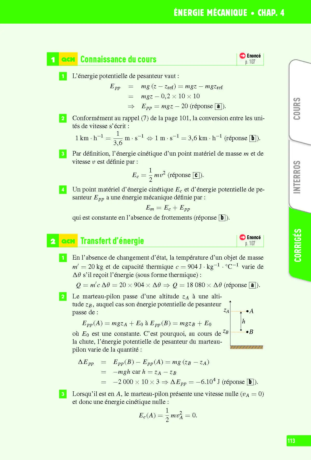 Physique-Chimie Première - Interros des lycées 1re - Les vrais exos du BAC - + de 100 exercices avec corrigés détaillés - Bac 2027 - Cahier d'exercices - 9782091574165 - page intérieure 113