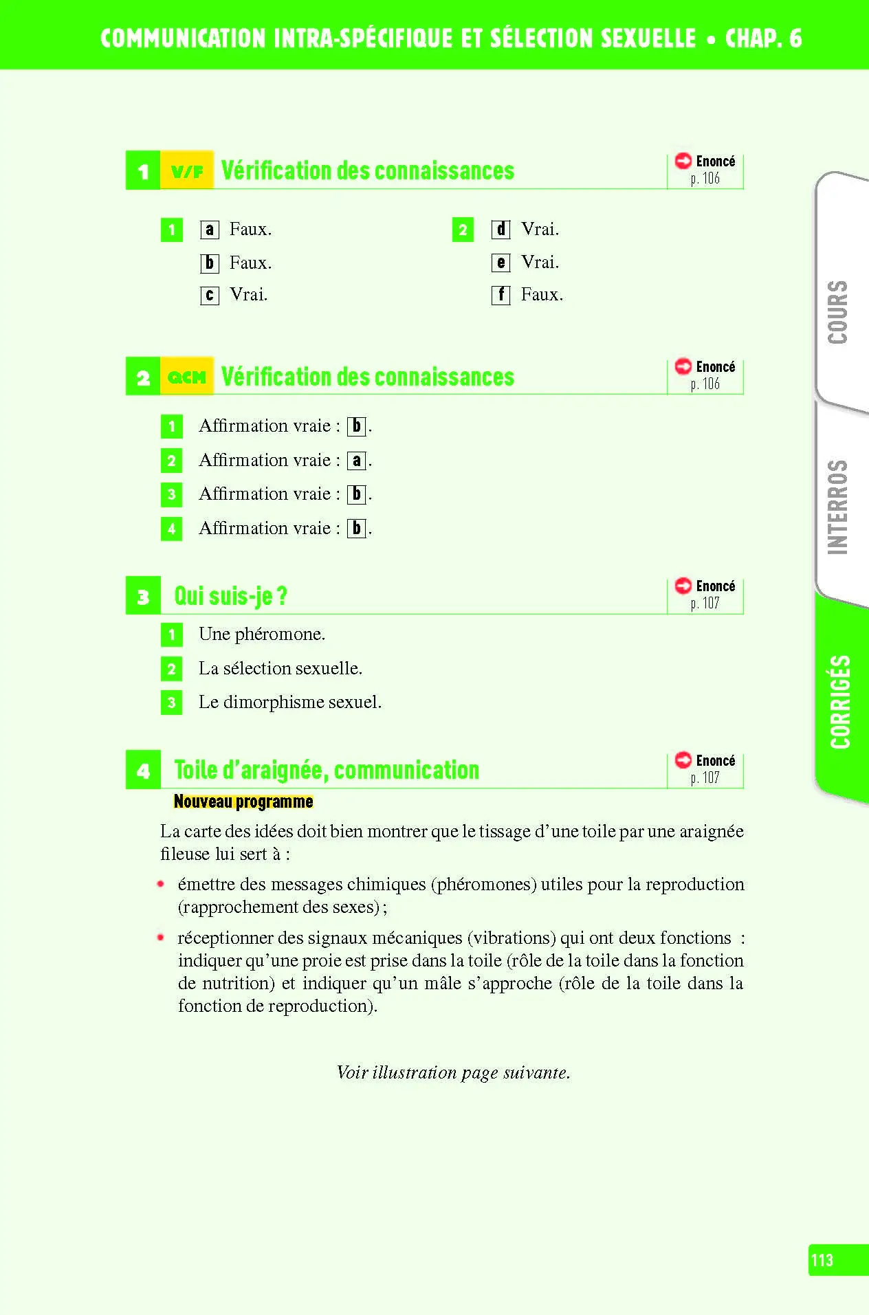 SVT (Sciences de la vie et de la Terre) Seconde - Interros des lycées 2de - Programme 2026-2027 - Les vrais exos du BAC - + de 100 exercices avec corrigés détaillés - Cahier d'exercices - 9782091574639 - page intérieure 113