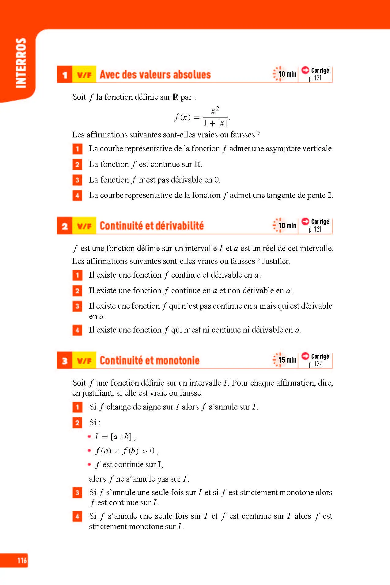 Maths Terminale - Interros des lycées Tle - Les vrais exos du BAC - + de 100 exercices avec corrigés détaillés - BAC 2027 - Cahier d'exercices - 9782095023355 - page intérieure 116