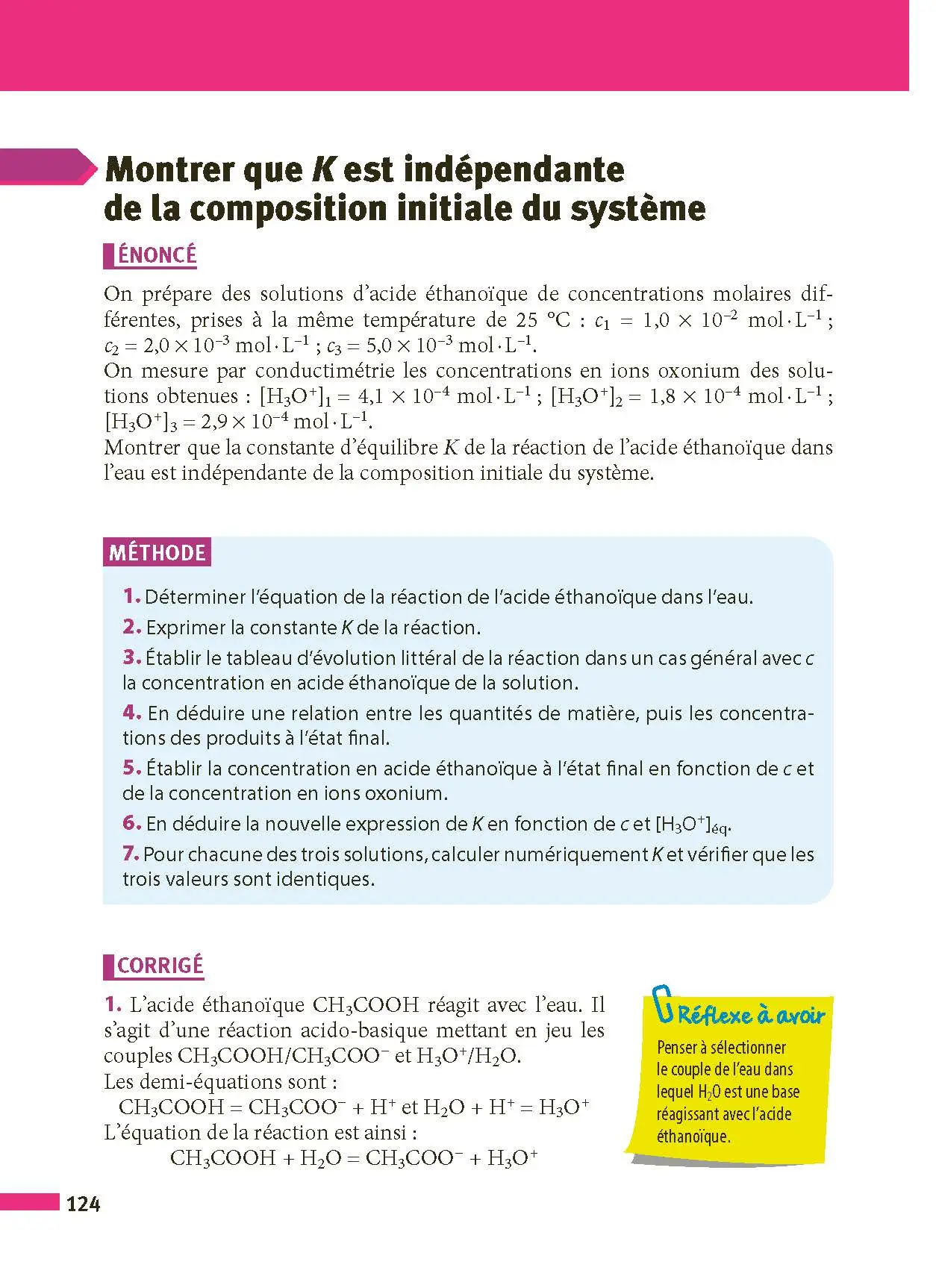 Physique-Chimie Terminale - ABC Réussite - Bac 2027 - Enseignement de spécialité Tle - Cours, Méthode, Exercices et Sujets corrigés - Livre de cours, méthode et exercices - 9782091571287 - page intérieure 124