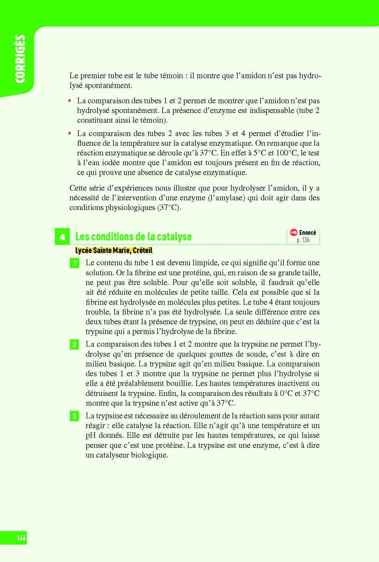 SVT (Sciences de la vie et de la Terre) Première - Interros des lycées 1re - Les vrais exos du BAC - + de 100 exercices avec corrigés détaillés - Bac 2027 - Cahier d'exercices - 9782095023362 - page intérieure 144