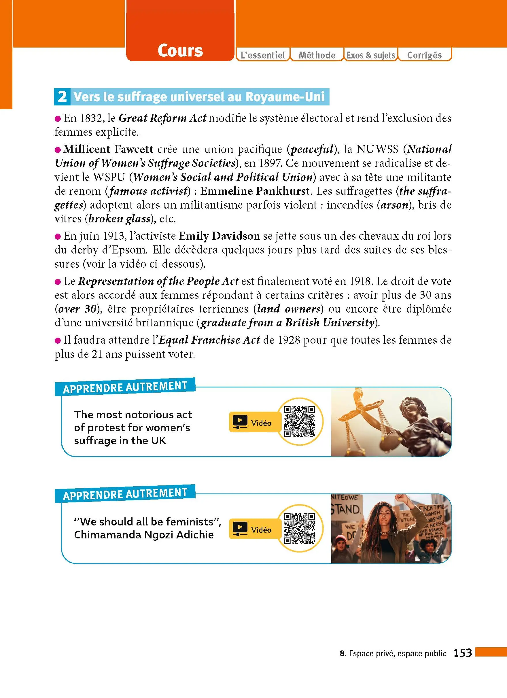 Anglais Terminale - ABC Réussite - Bac 2027 - Enseignement commun Tle - Cours, Méthode, Exercices et Sujets corrigés - EPUB - Livre de cours, méthode et exercices - 9782095014308 - page intérieure 153