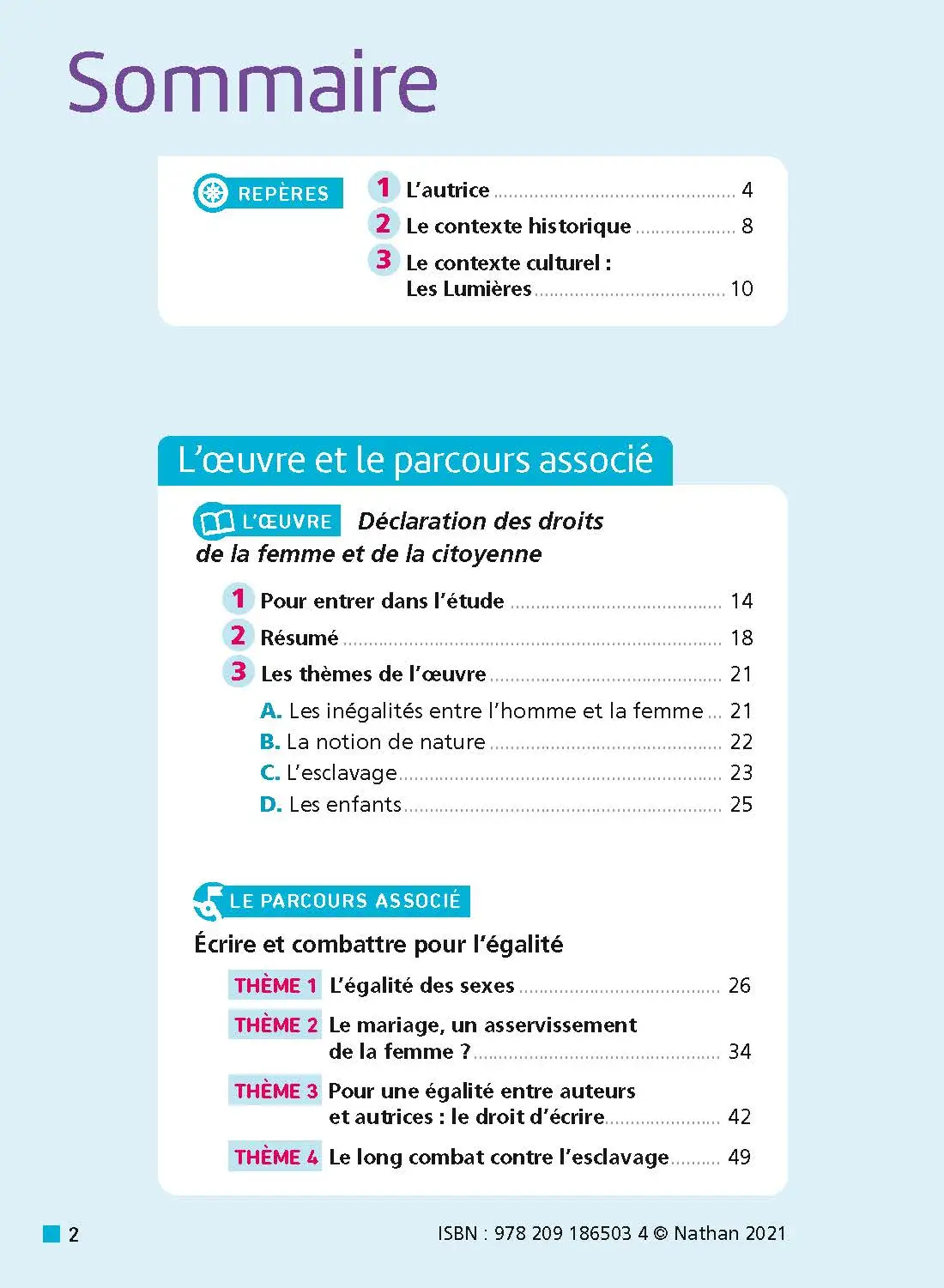 Analyse et étude de l'oeuvre La Déclaration des droits de la femme et de la citoyenne de Olympe de Gouges - BAC Français 1re 2025 - Parcours associé Ecrire et combattre pour l'égalité -  - 9782091321172 - Page intérieure 2