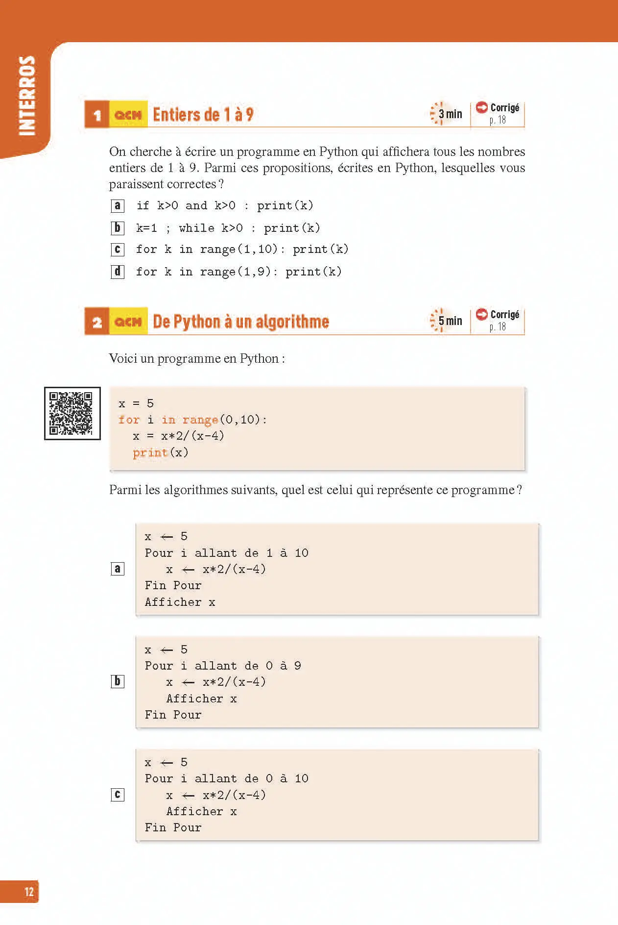 Maths Seconde - Interros des lycées 2de - Programme 2026-2027 - Les vrais exos du BAC - + de 100 exercices avec corrigés détaillés - Cahier d'exercices - 9782095038618 - Page intérieure 2