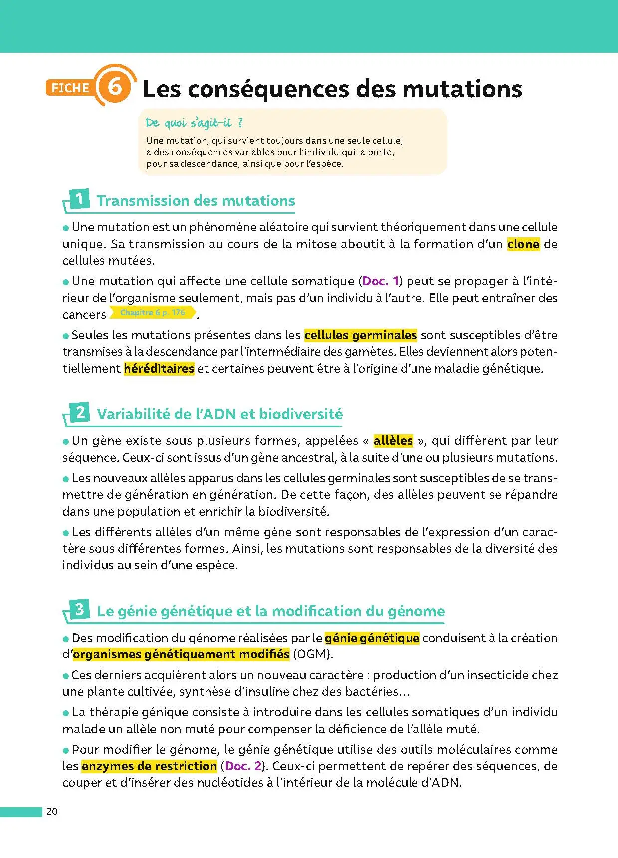 SVT 1re (Sciences de la vie et de la Terre) - ABC Réussite - Bac 2027 - Programme de première 2026-2027 - Enseignement de spécialité - Cours, Méthode, Exercices et Corrigés guidés - Livre de cours, méthode et exercices - 9782091571195 - page intérieure 20