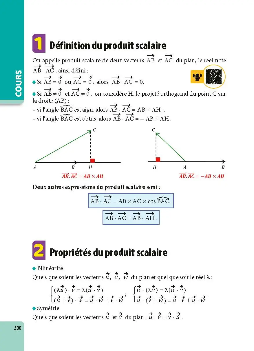 Maths 1re - ABC Excellence - Bac 2027 - Programme de première 2026-2027 - Enseignement de spécialité - Cours complets, Notions-clés et vidéos, Points méthode, Exercices et corrigés détaillés - Livre de cours, méthode et exercices - 9782095018030 -  [page intérieure 200]