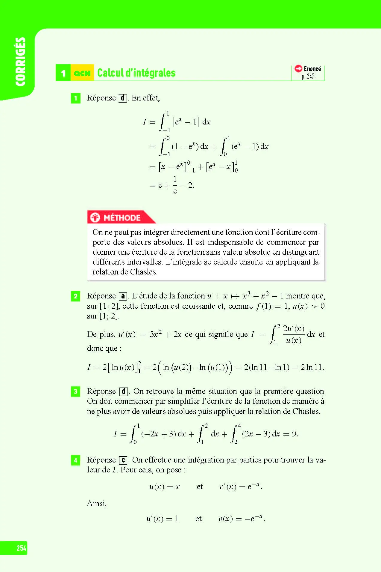 Maths Terminale - Interros des lycées Tle - Les vrais exos du BAC - + de 100 exercices avec corrigés détaillés - BAC 2027 - Cahier d'exercices - 9782095023355 - page intérieure 254