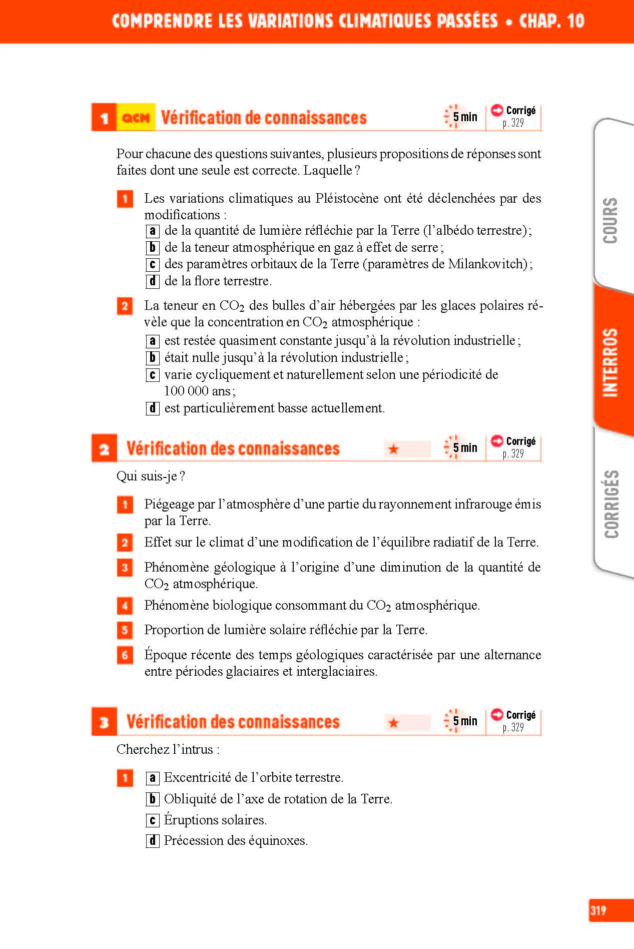 SVT (Sciences de la vie et de la Terre) Terminale - Interros des lycées Tle - Les vrais exos du BAC - + de 100 exercices avec corrigés détaillés - BAC 2027 - Cahier d'exercices - 9782095023379 - page intérieure 319