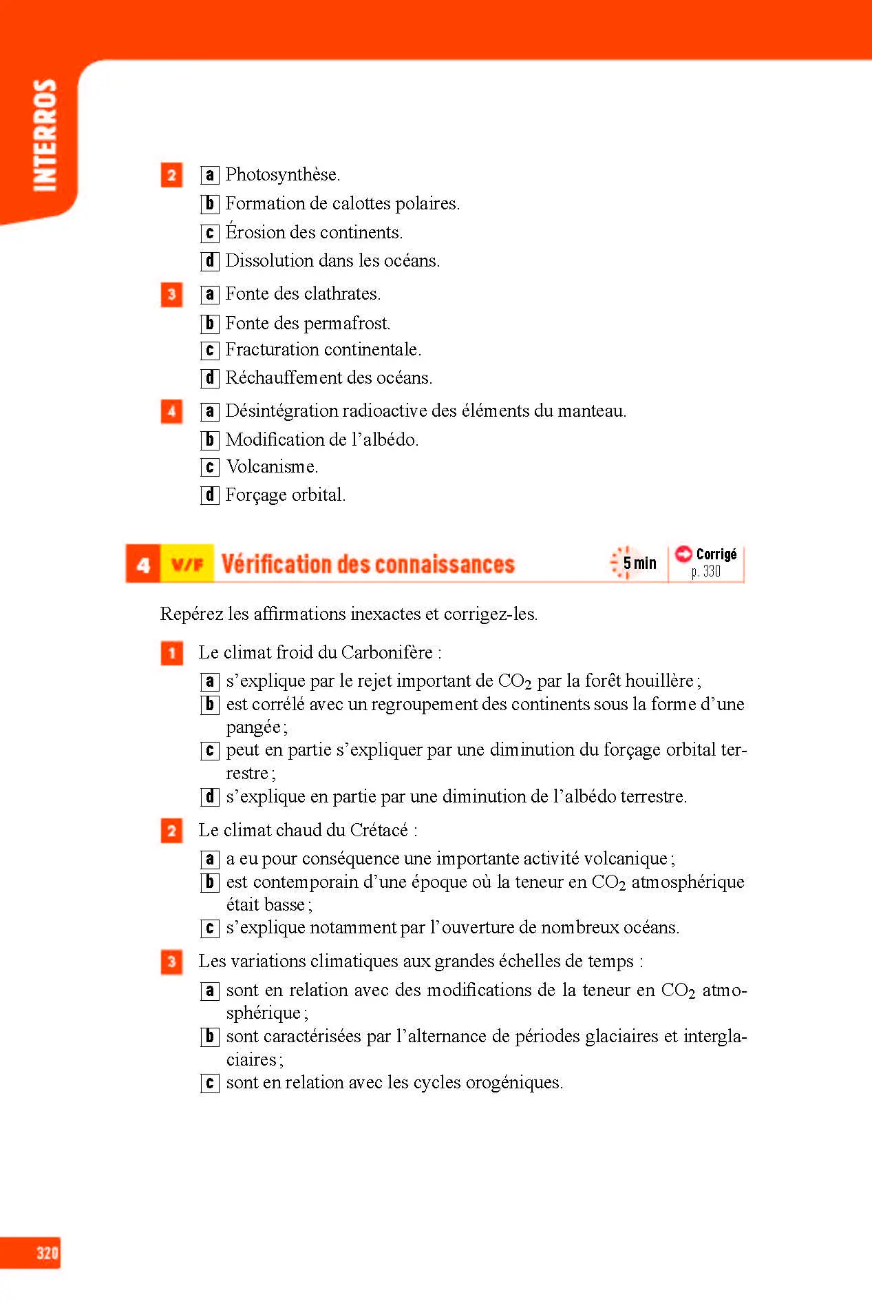 SVT (Sciences de la vie et de la Terre) Terminale - Interros des lycées Tle - Les vrais exos du BAC - + de 100 exercices avec corrigés détaillés - BAC 2027 - Cahier d'exercices - 9782095023379 - page intérieure 320