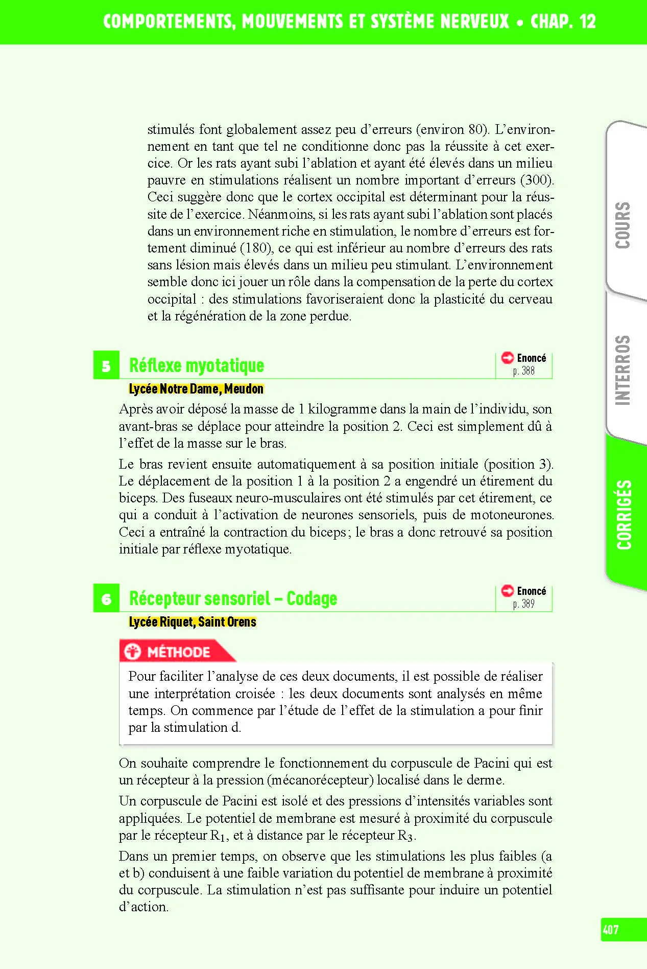 SVT (Sciences de la vie et de la Terre) Terminale - Interros des lycées Tle - Les vrais exos du BAC - + de 100 exercices avec corrigés détaillés - BAC 2027 - Cahier d'exercices - 9782095023379 - page intérieure 407