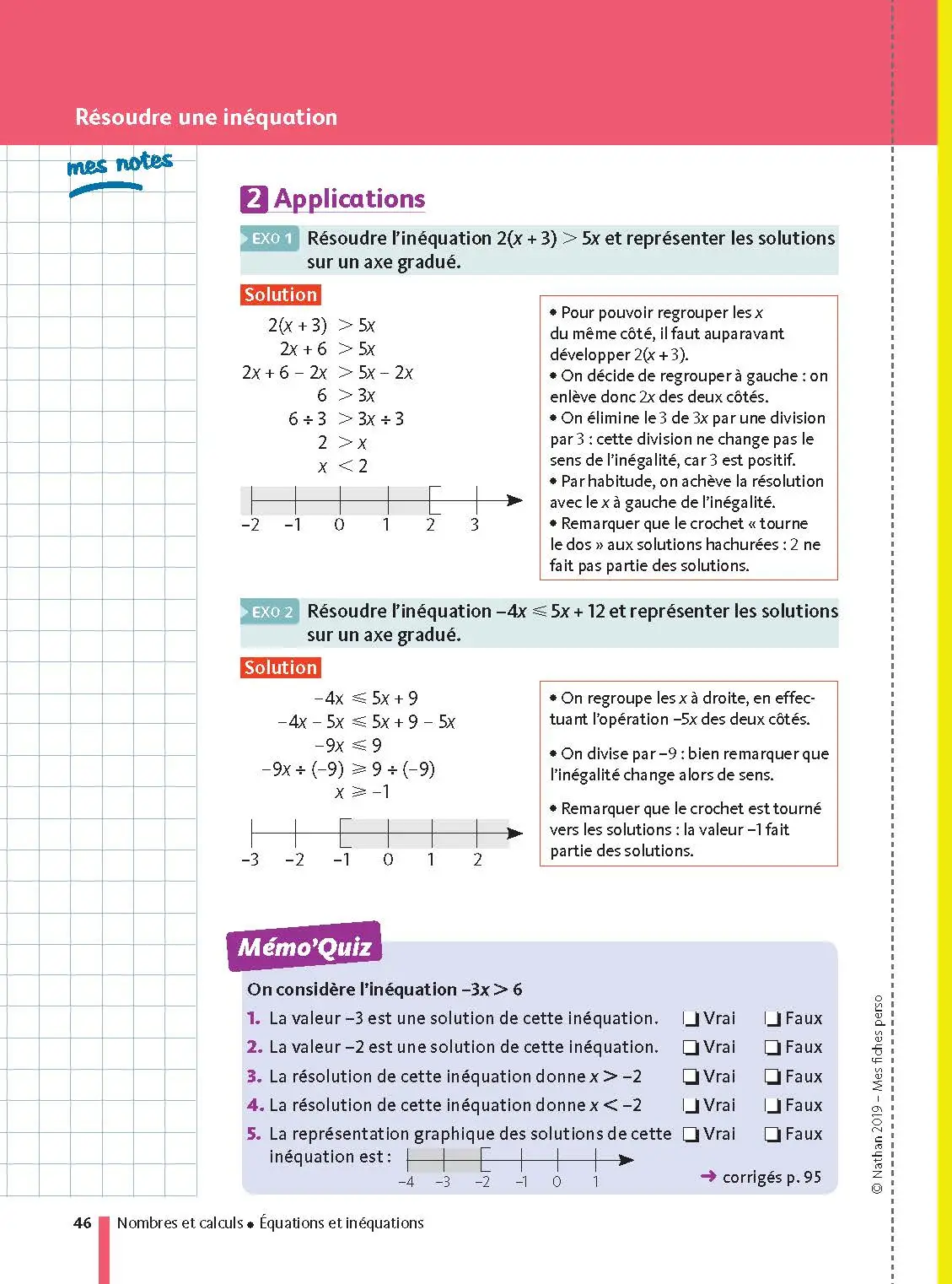 Maths 3e - Mes fiches perso Brevet - Révisions Brevet 2026 - Fiches - 9782091573748 - page intérieure 46