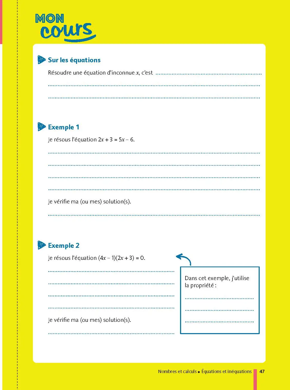 Maths 3e - Mes fiches perso Brevet - Révisions Brevet 2026 - Fiches - 9782091573748 - page intérieure 47