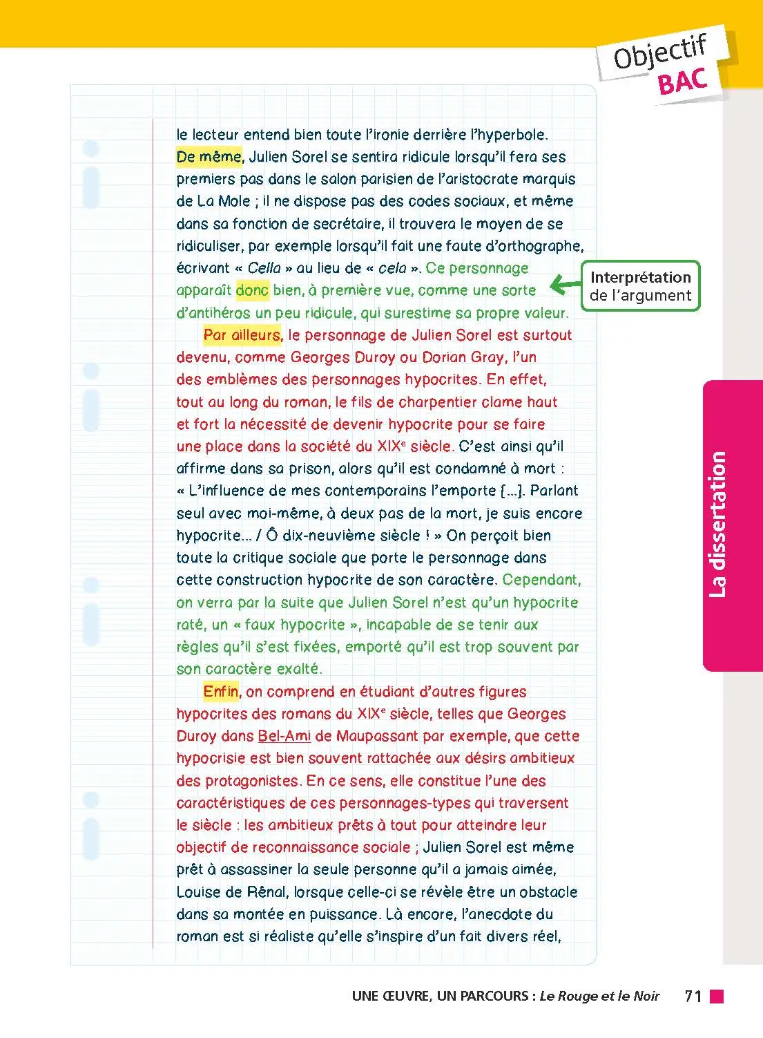 Analyse et étude de l'oeuvre-Le Rouge et le Noir de Stendhal - Réussir son BAC Français 1re - Parcours : Le personnage de roman, esthétiques et valeurs-Une oeuvre, un parcours - Livre - 9782091320908 - Page intérieure 5/5