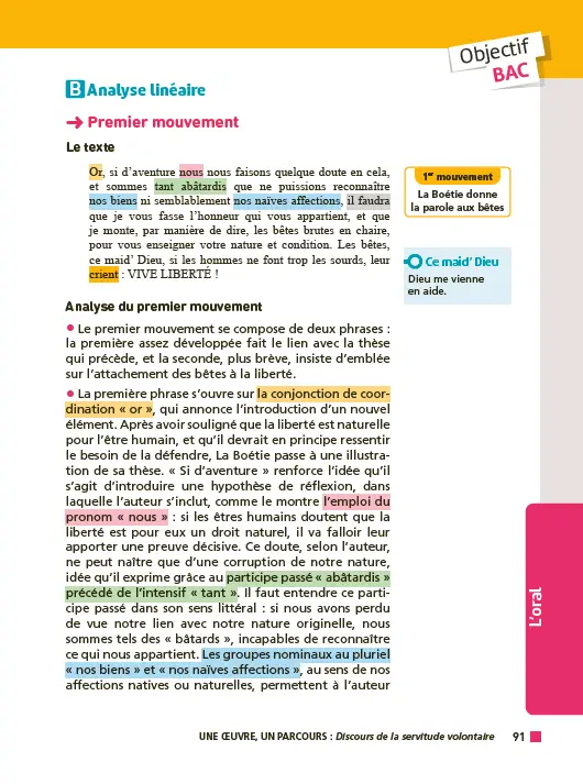 Analyse et étude de l'oeuvre - Discours de la servitude volontaire, La Boétie -Réussir son BAC Français 1re 2026 - Parcours associé « Défendre » et  « entretenir » la liberté - Une oeuvre, un parcours - Livre parascolaire - 9782095047443 - Page intérieure 5